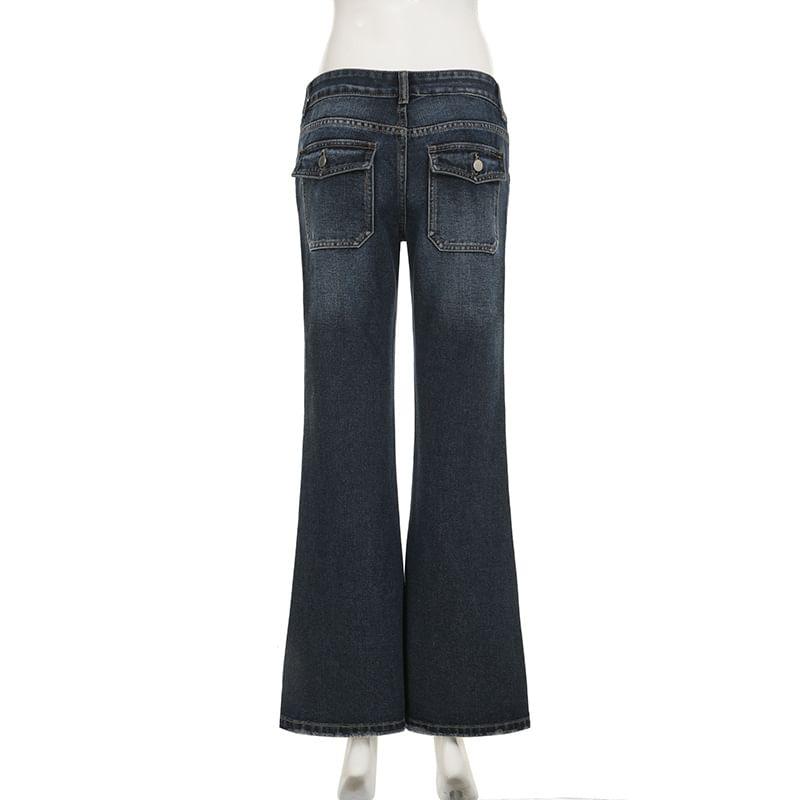 Low Rise Washed Flared Jeans Product Image