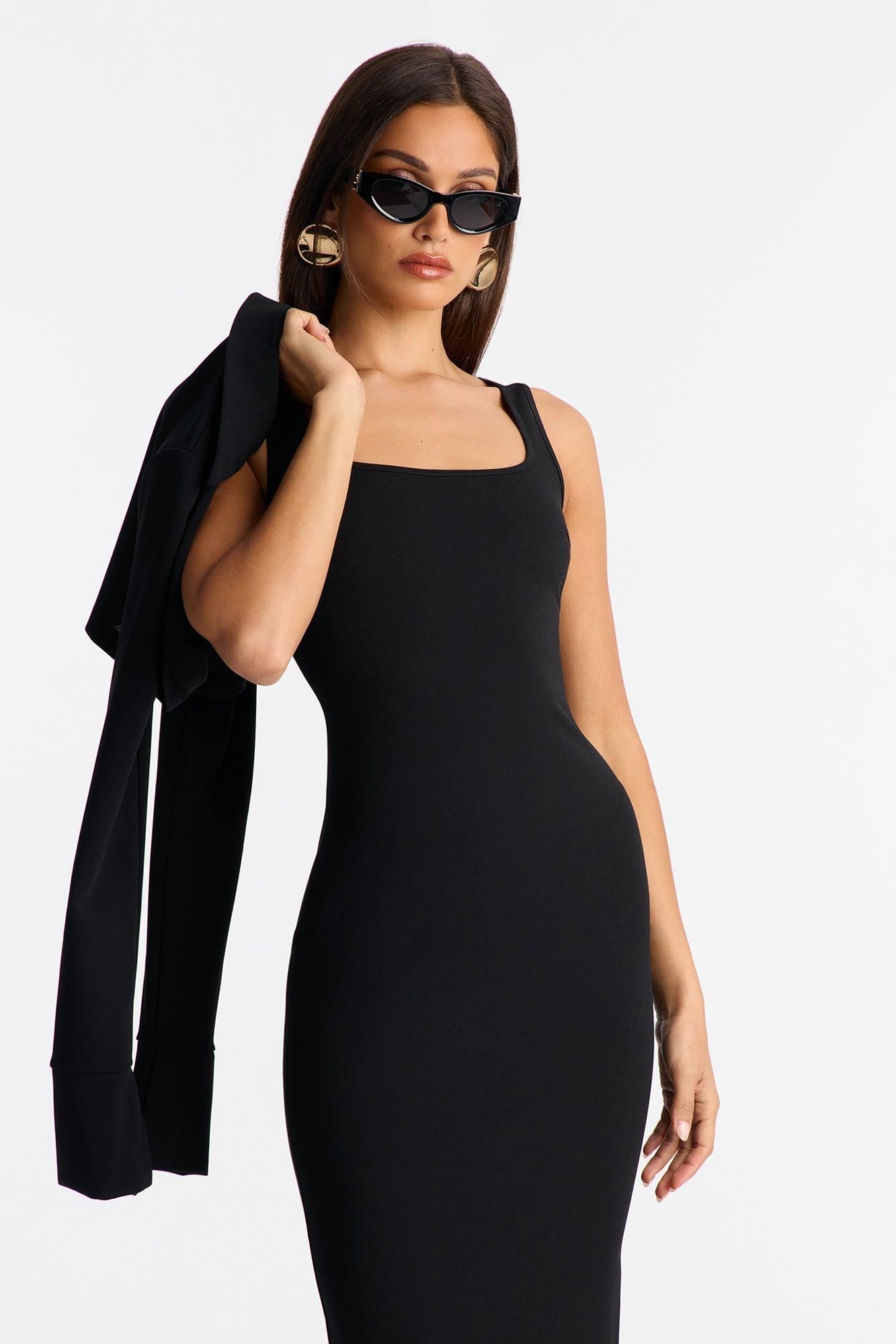 Amara Sleeveless Crepe Knit Midi Dress Set - Black Female Product Image
