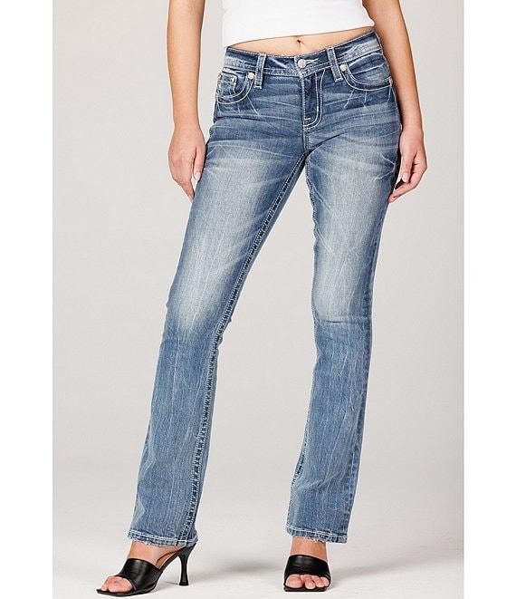 Miss Me Mid Rise Bootcut Fleur-De-Lis Pocketed Jeans Product Image