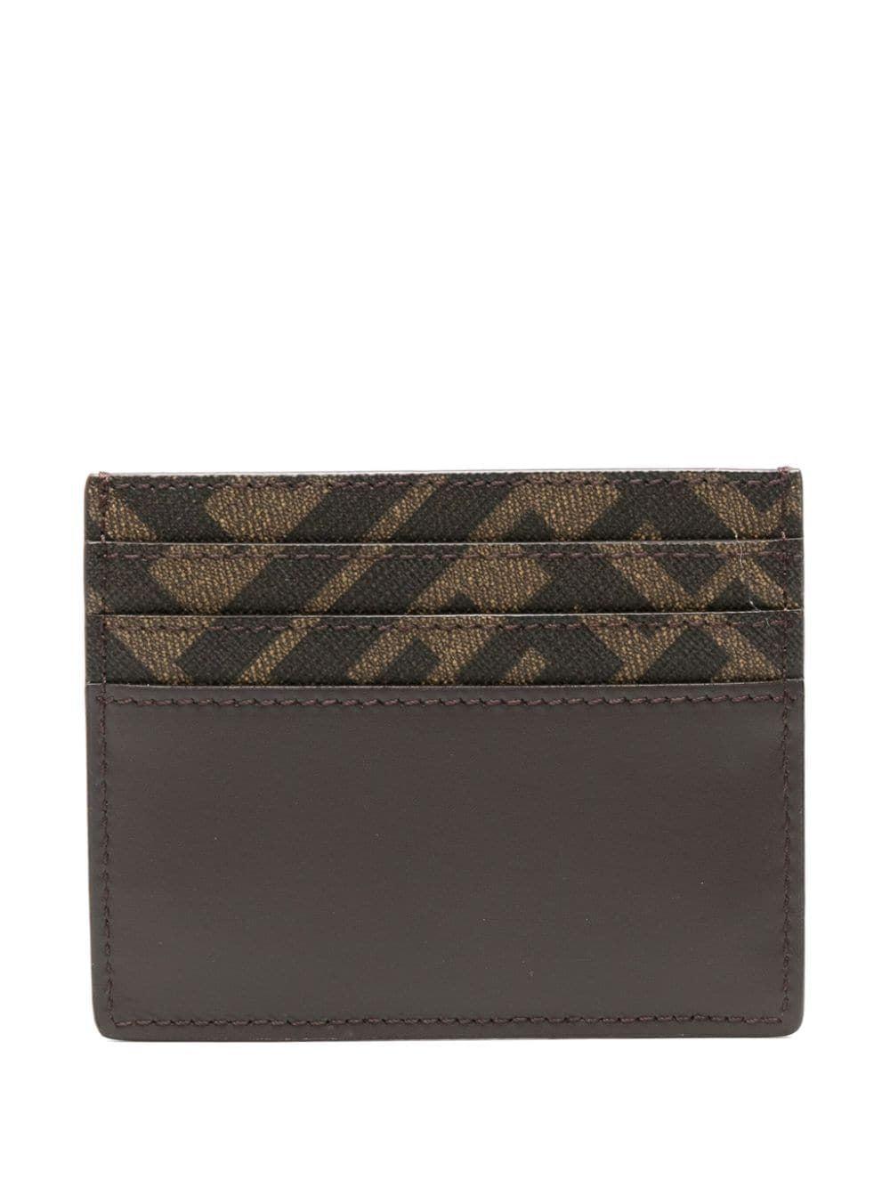 FENDI Brown Card-holder With Squared Ff Motif In Leather And Ff Canvas Man In Ebony Product Image