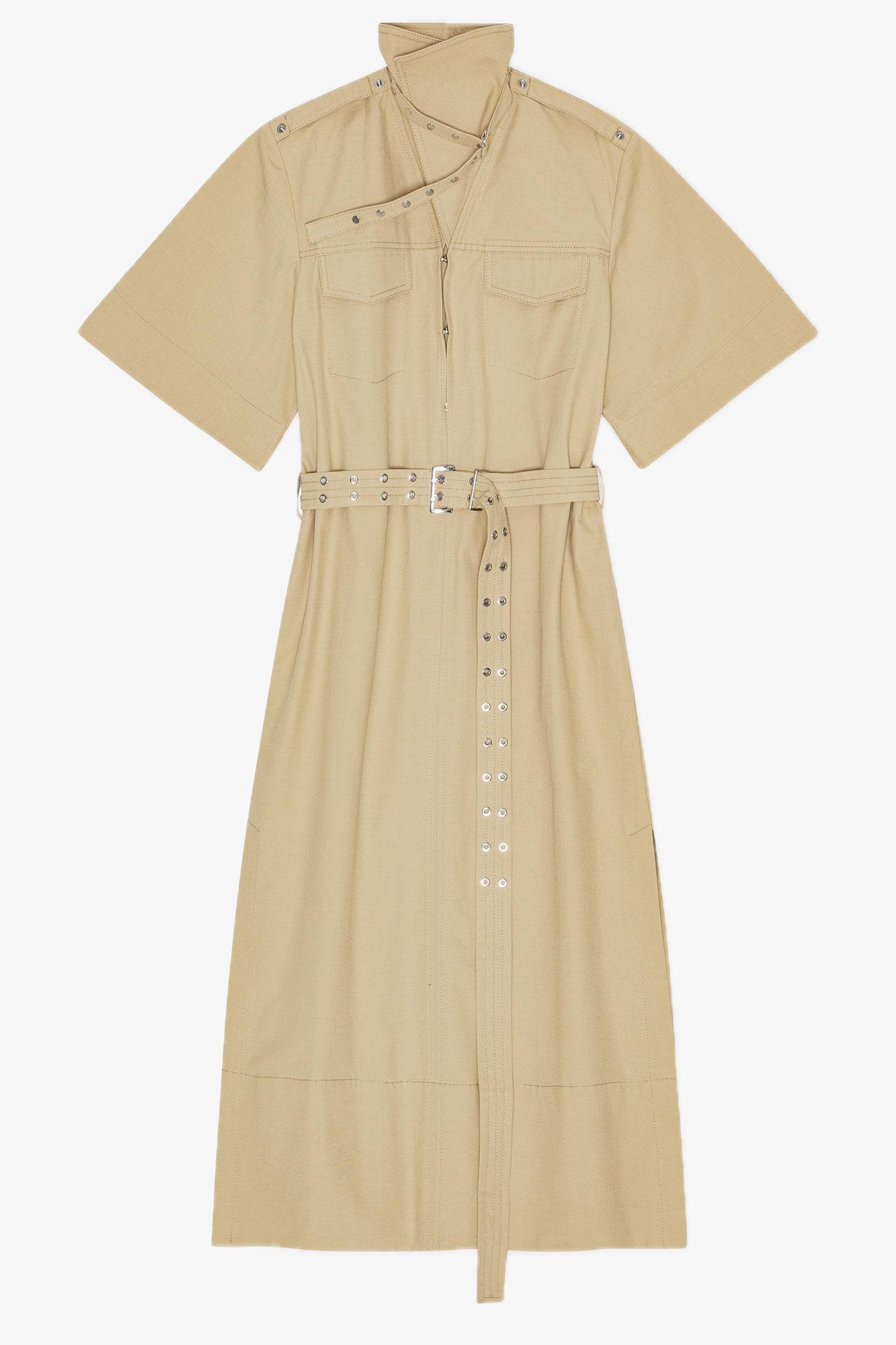 Beige Stretch Cotton Dress Product Image