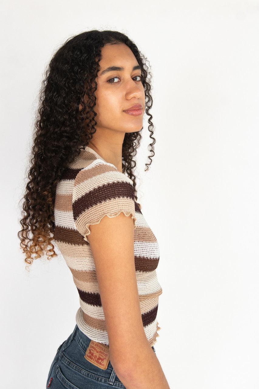Crochet Stripe Lettuce Edge Tee Product Image