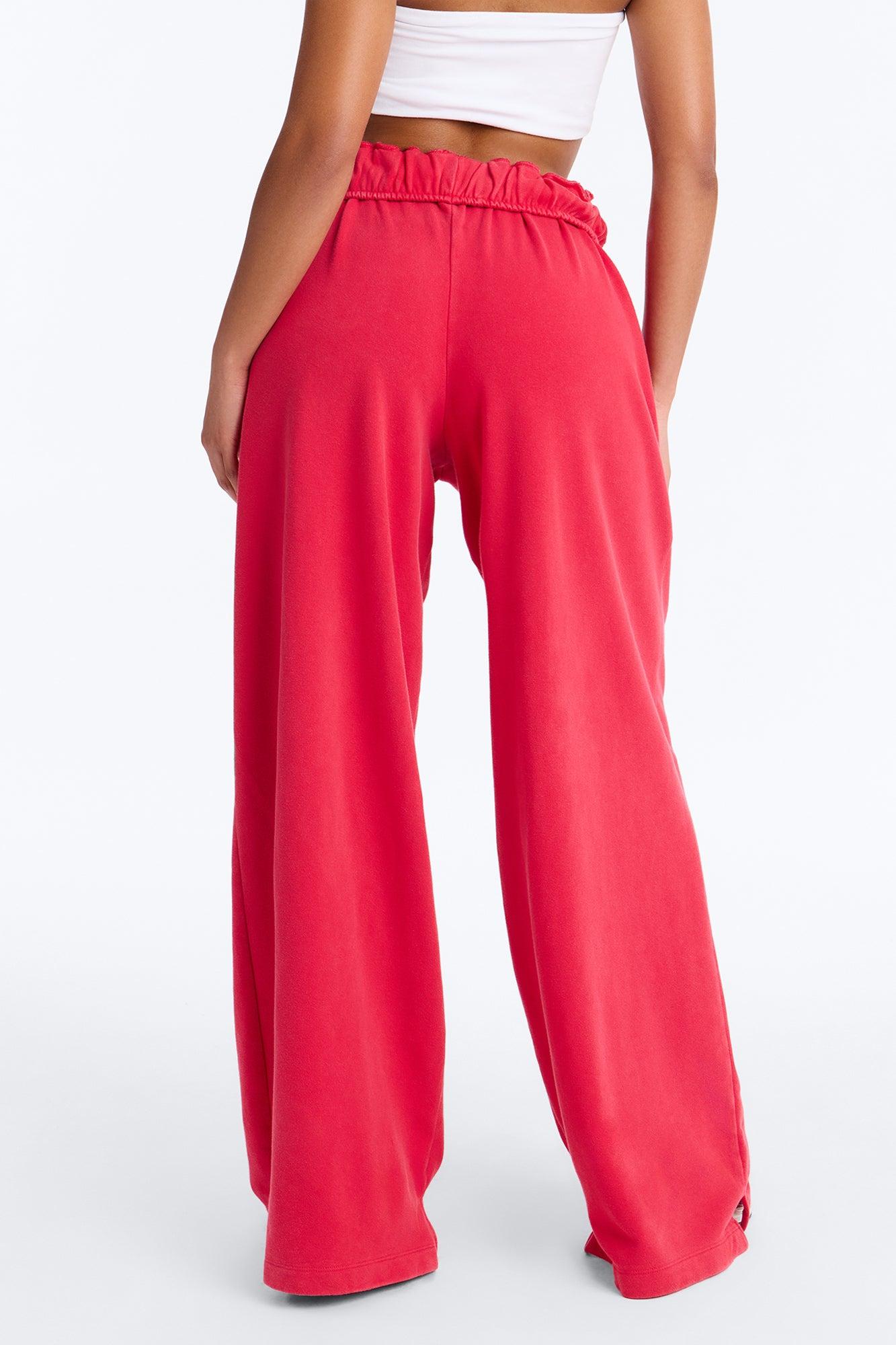 Sophia French Terry Foldover Waist Washed Sweatpant - Red Female Product Image