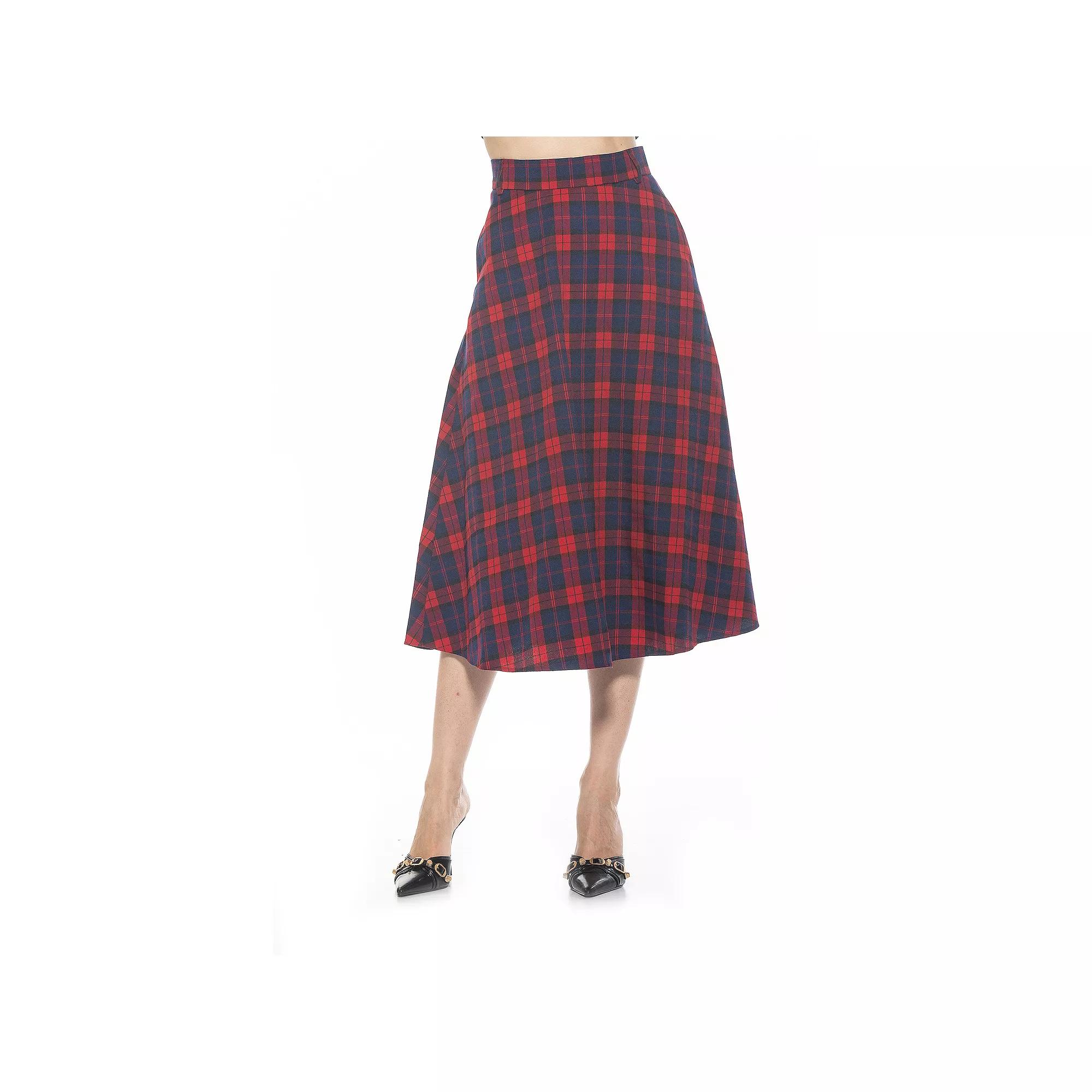 Women's ALEXIA ADMOR Twill Maxi Skirt, Size: 8, Red Plaid Product Image