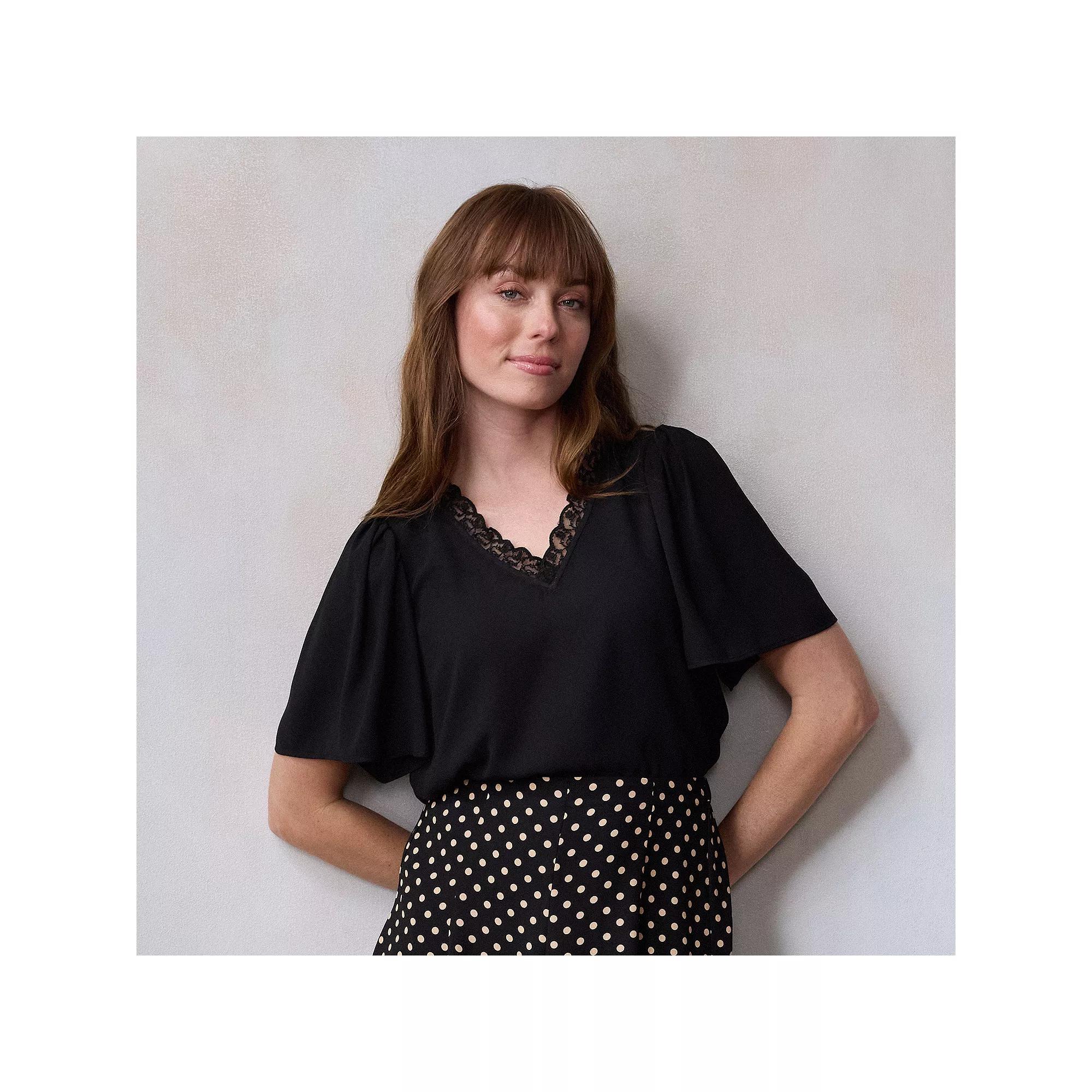 Womens LC Lauren Conrad Flutter Sleeve Lace V-Neck Top Product Image