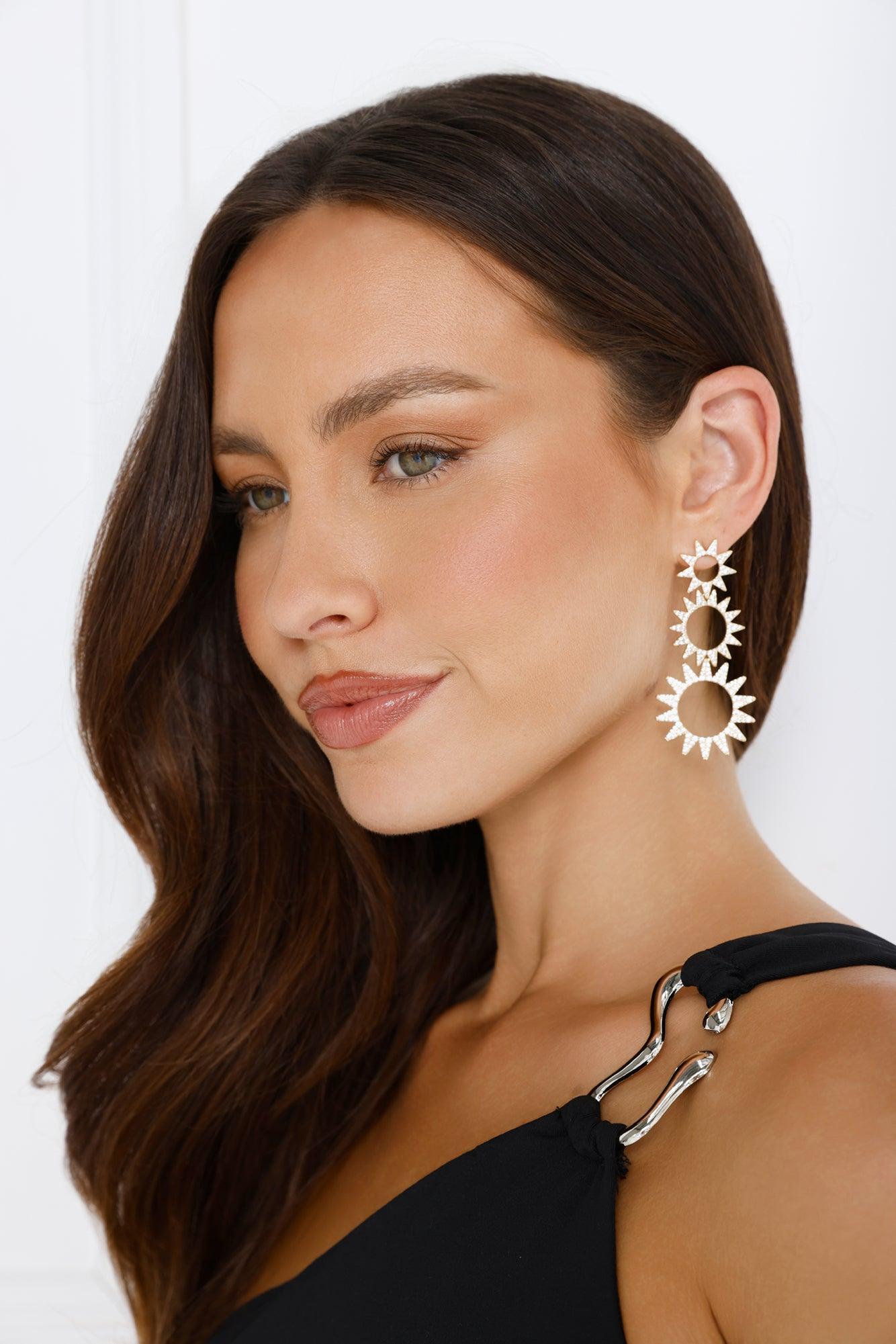 18k Gold Plated Day Break Sun Earrings Gold Product Image