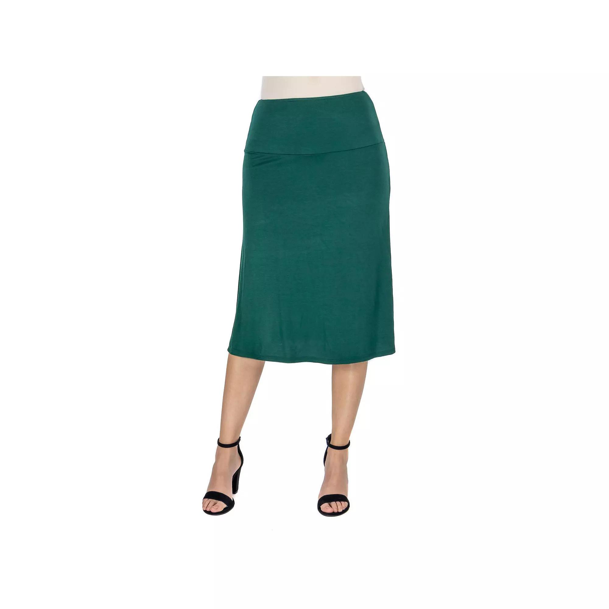 Women's 24Seven Comfort Apparel Solid A-Line Midi Skirt,  Product Image