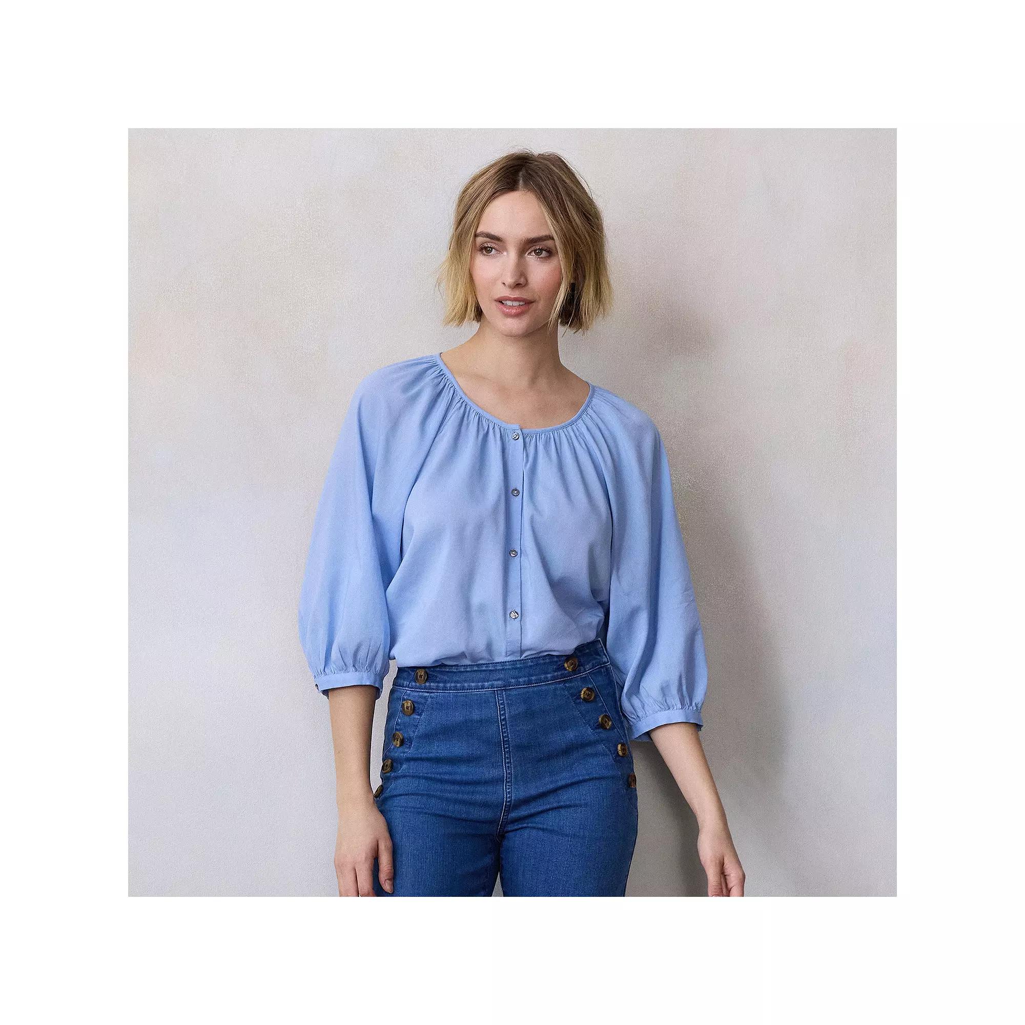 Women's LC Lauren Conrad Raglan Sleeve Button-Front Peasant Top,  Product Image