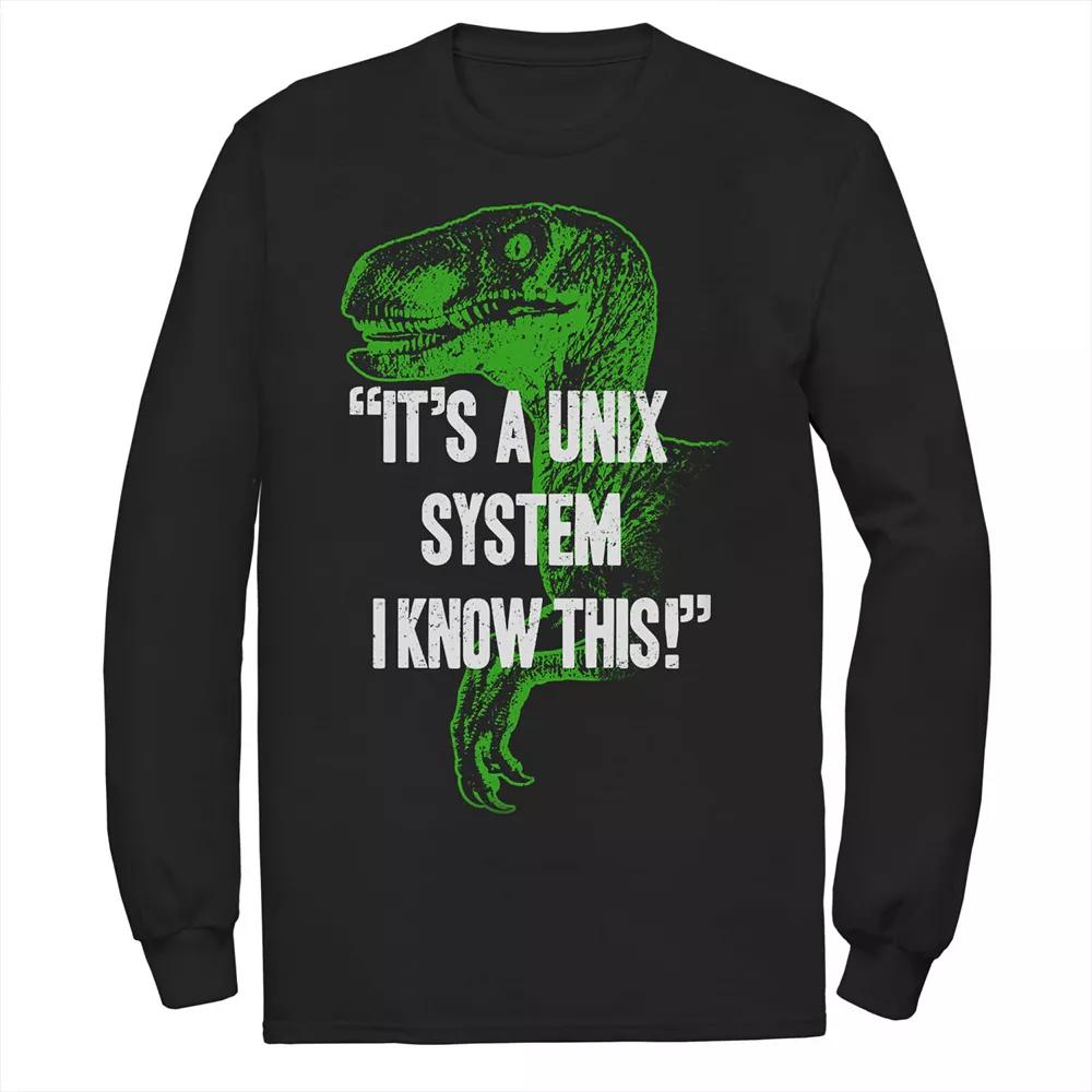 Men's Jurassic Park Neon Dinosaur A Unix System Long Sleeve Graphic Tee,  Product Image