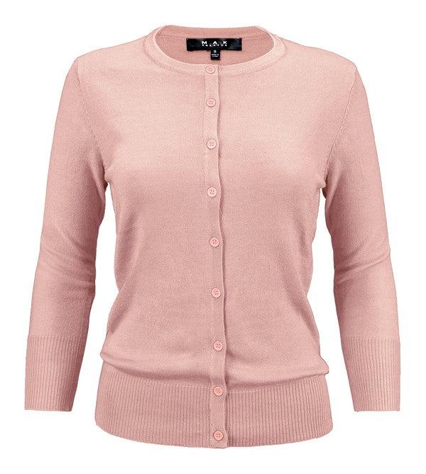Crewneck Button Down Knit Cardigan Sweater Product Image