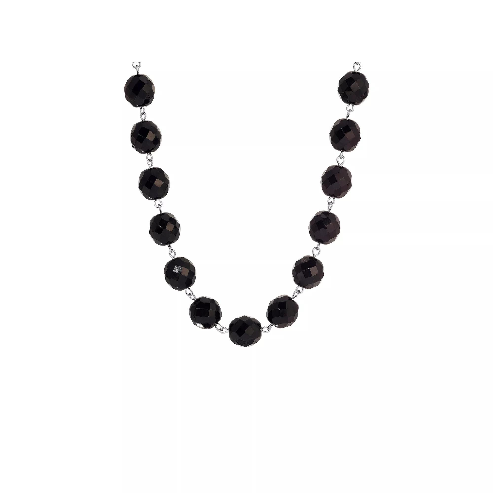 1928 Faceted Glass Bead Strand Necklace, Women's, Black Product Image
