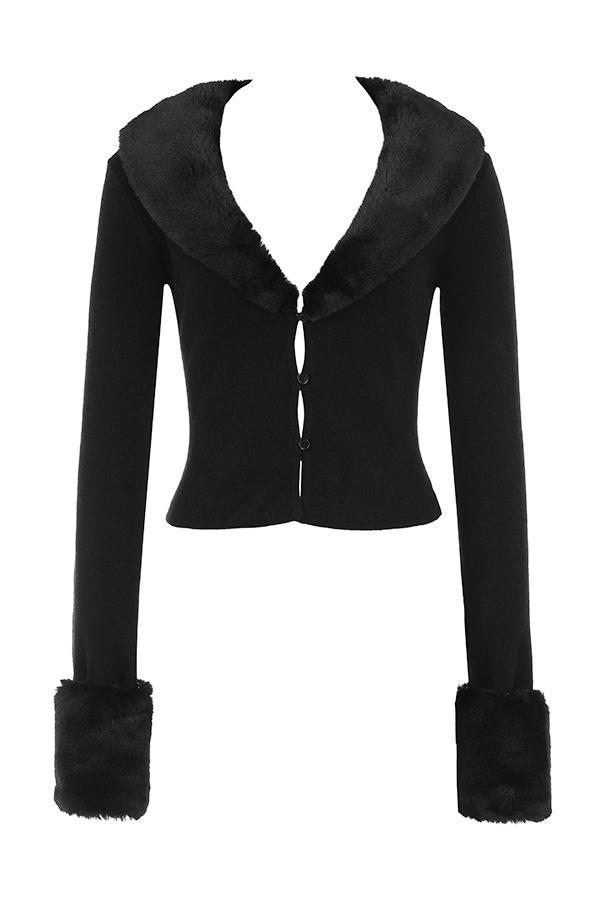Blanche  black faux fur trim cardigan - sale Product Image