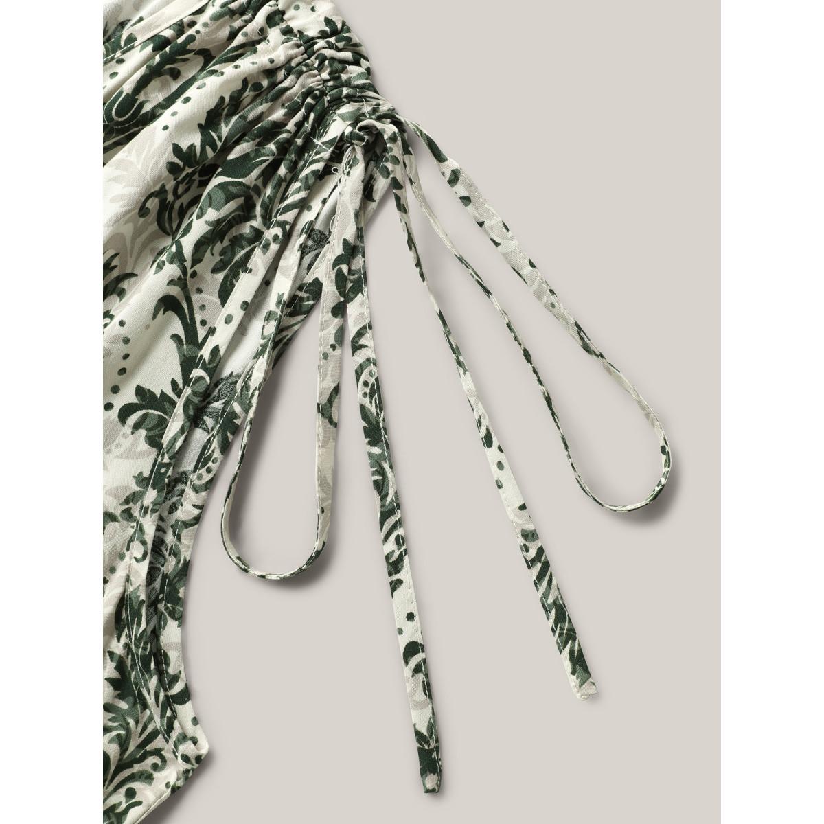 Plus Size Damask Print Surplice Sleeveless Midi Dress Truegreen Women Overlap Collar Sleeveless Curvy BloomChic 10/M Product Image