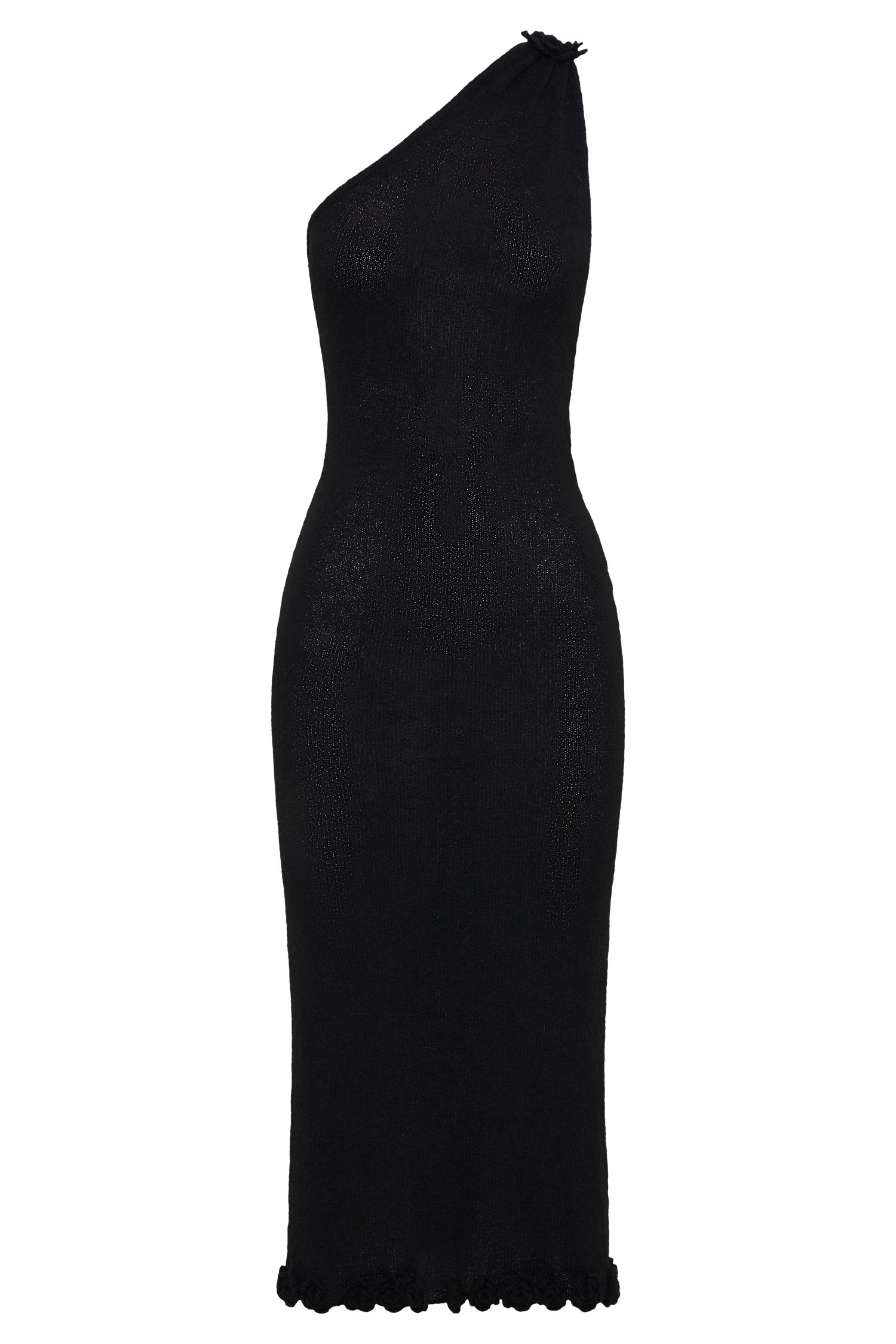 Clementine One Shoulder Knit Midi Dress - Black Product Image