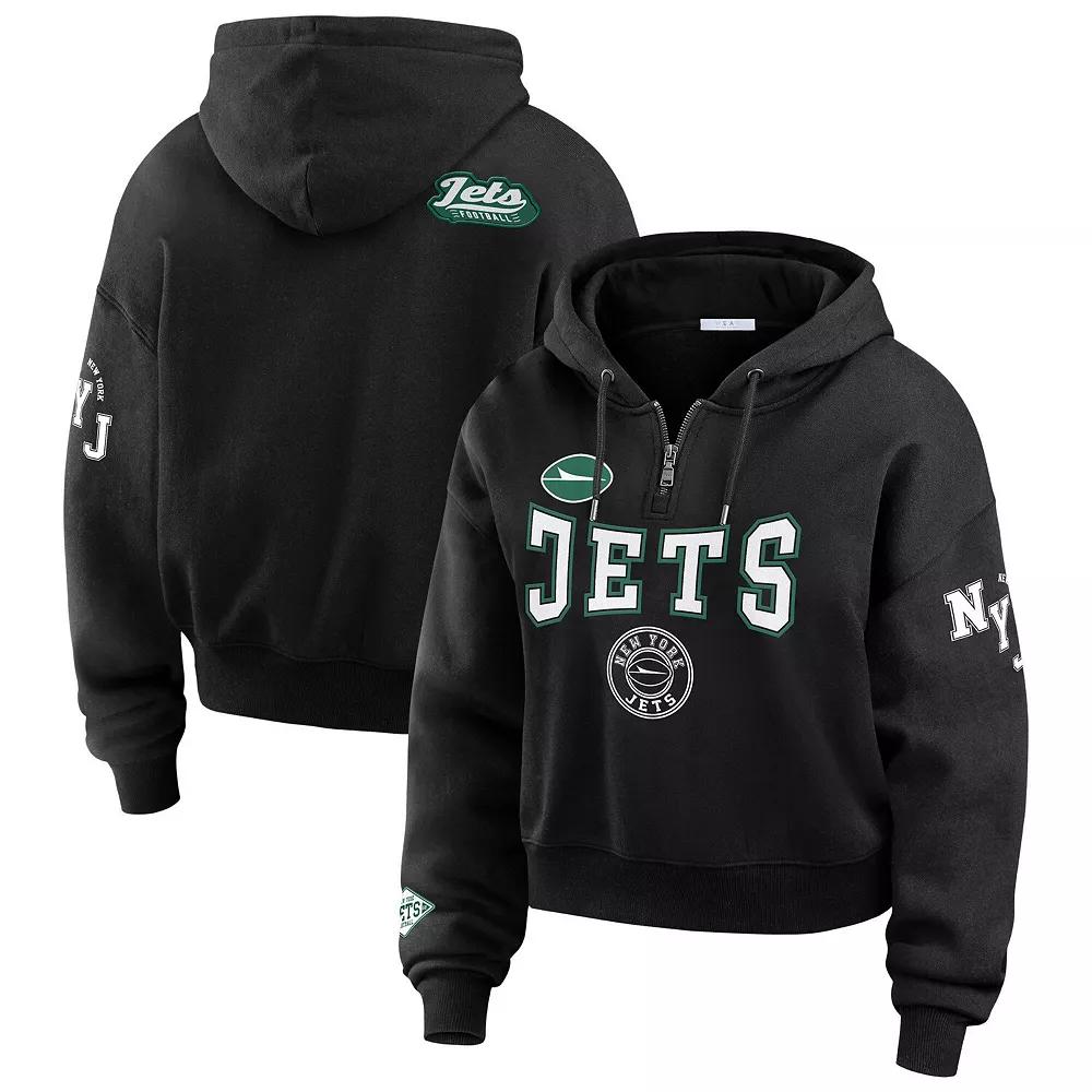 Women's WEAR by Erin Andrews Black New York Jets Patch Quarter-Zip Pullover Hoodie, Size: XL Product Image