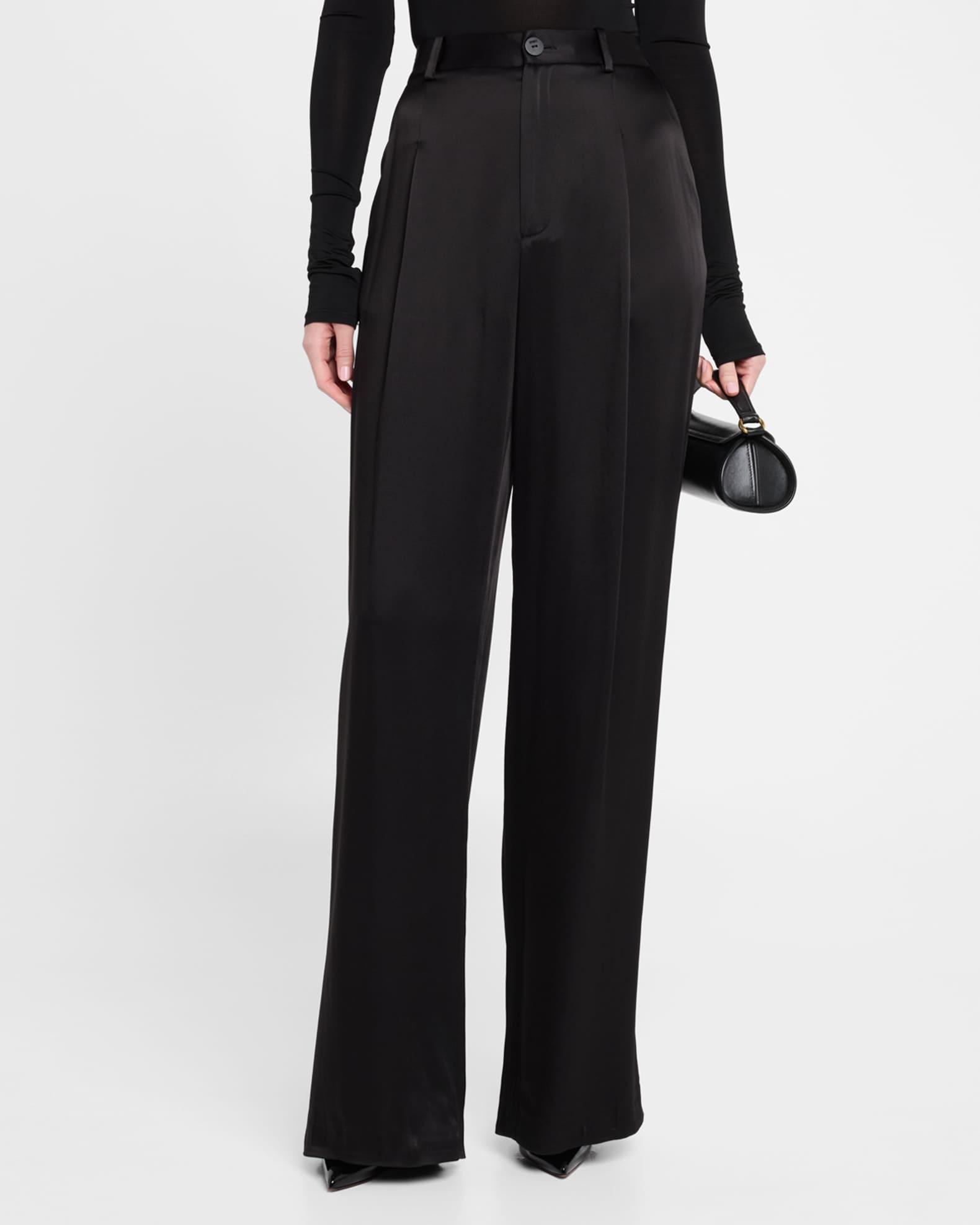 Mid-Rise Pleated Relaxed Straight-Leg Doubleface Satin Pants Product Image