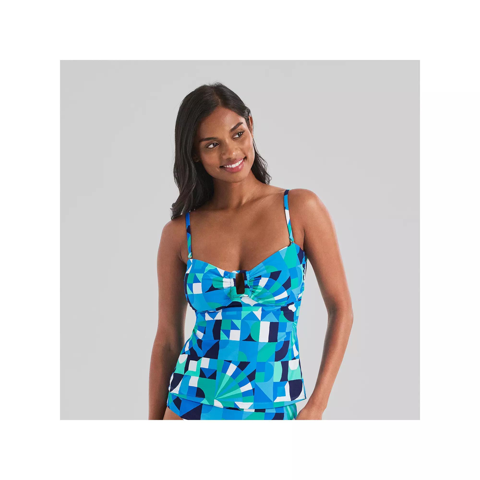 Women's Freshwater Square Ring Bandeau Tankini Top, Size: Large, Kaleidoscope Blue Product Image