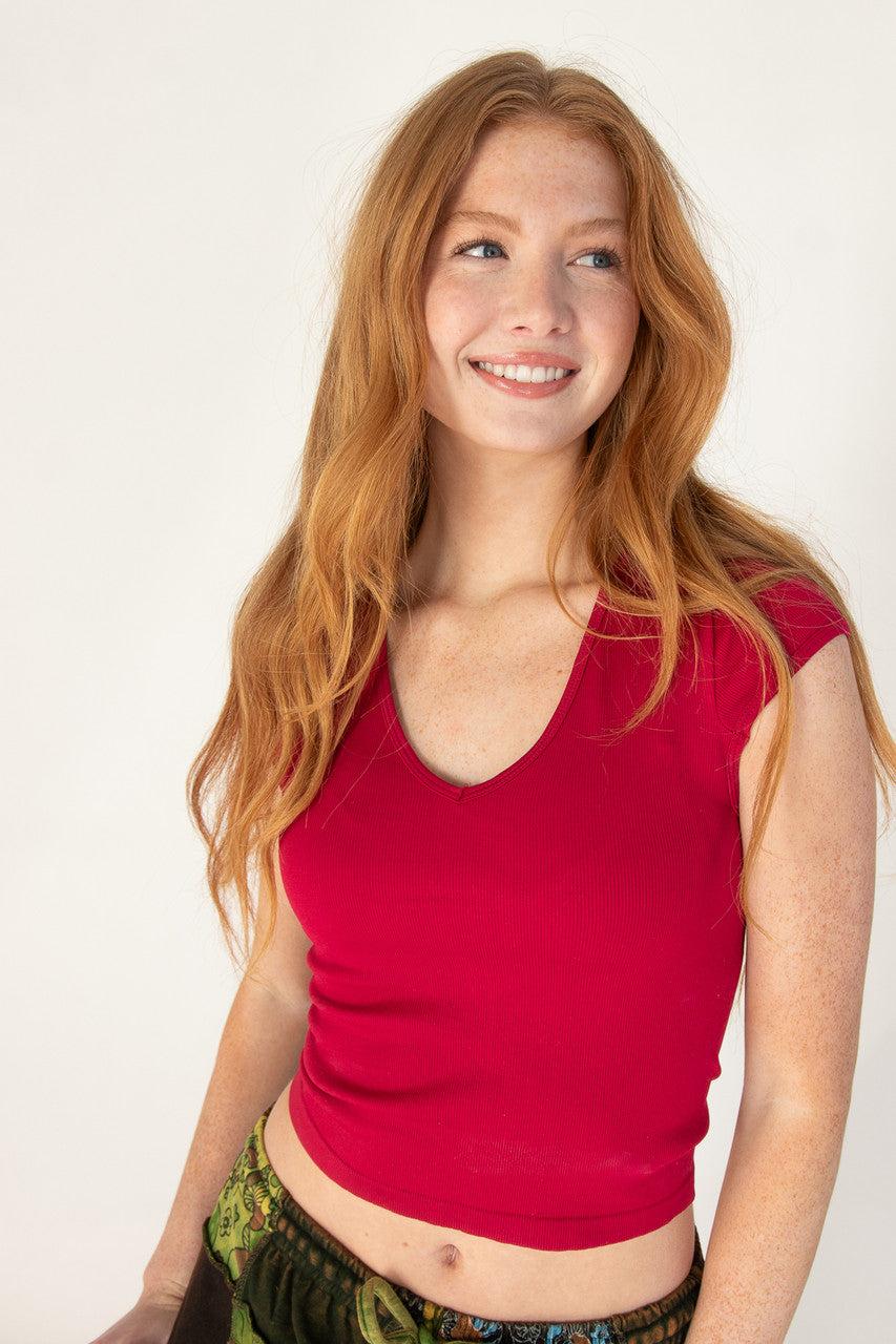 Seamless Cap Sleeve V Neck Tee Product Image