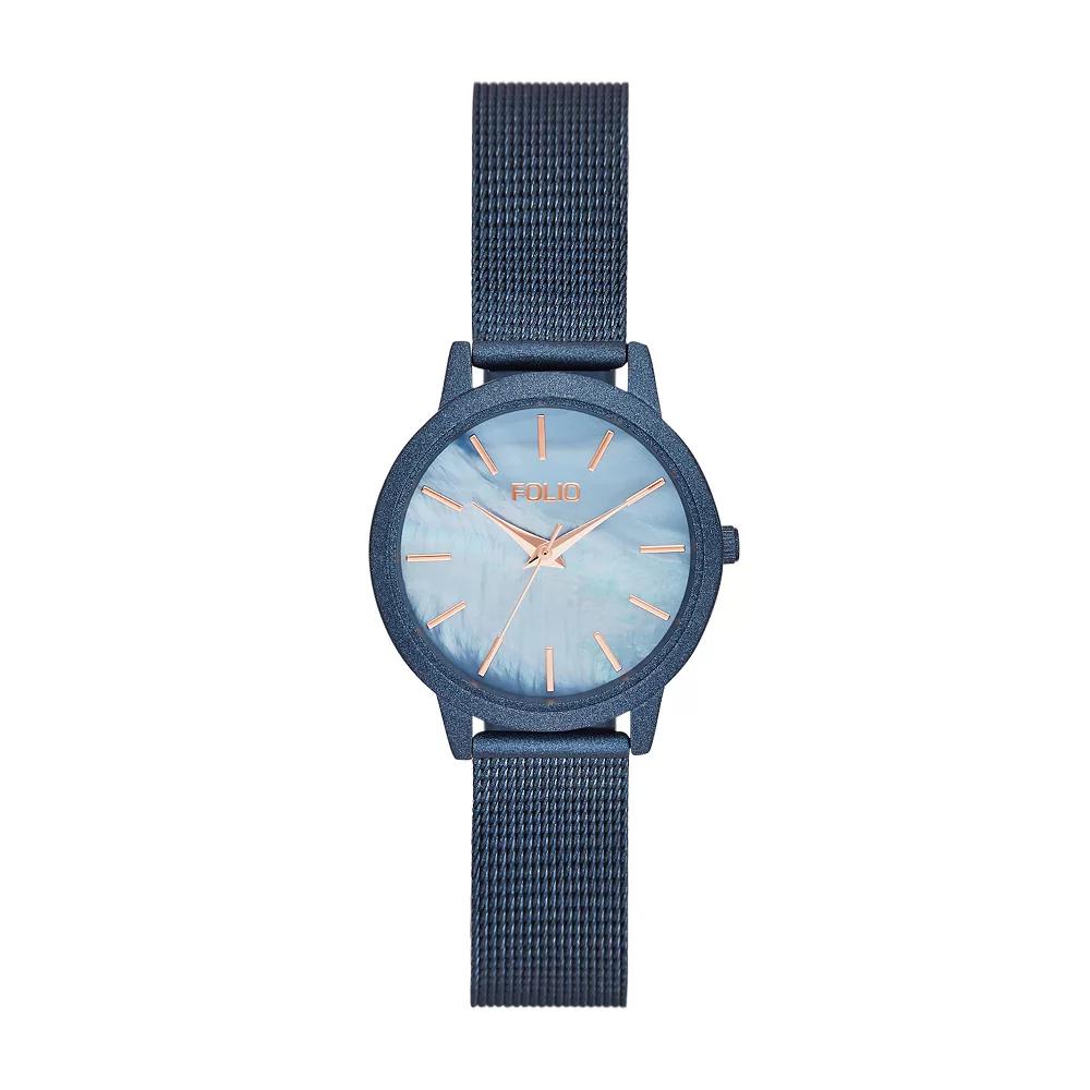 Folio Women's Mesh Mother-Of-Pearl Dial Watch, Blue Product Image