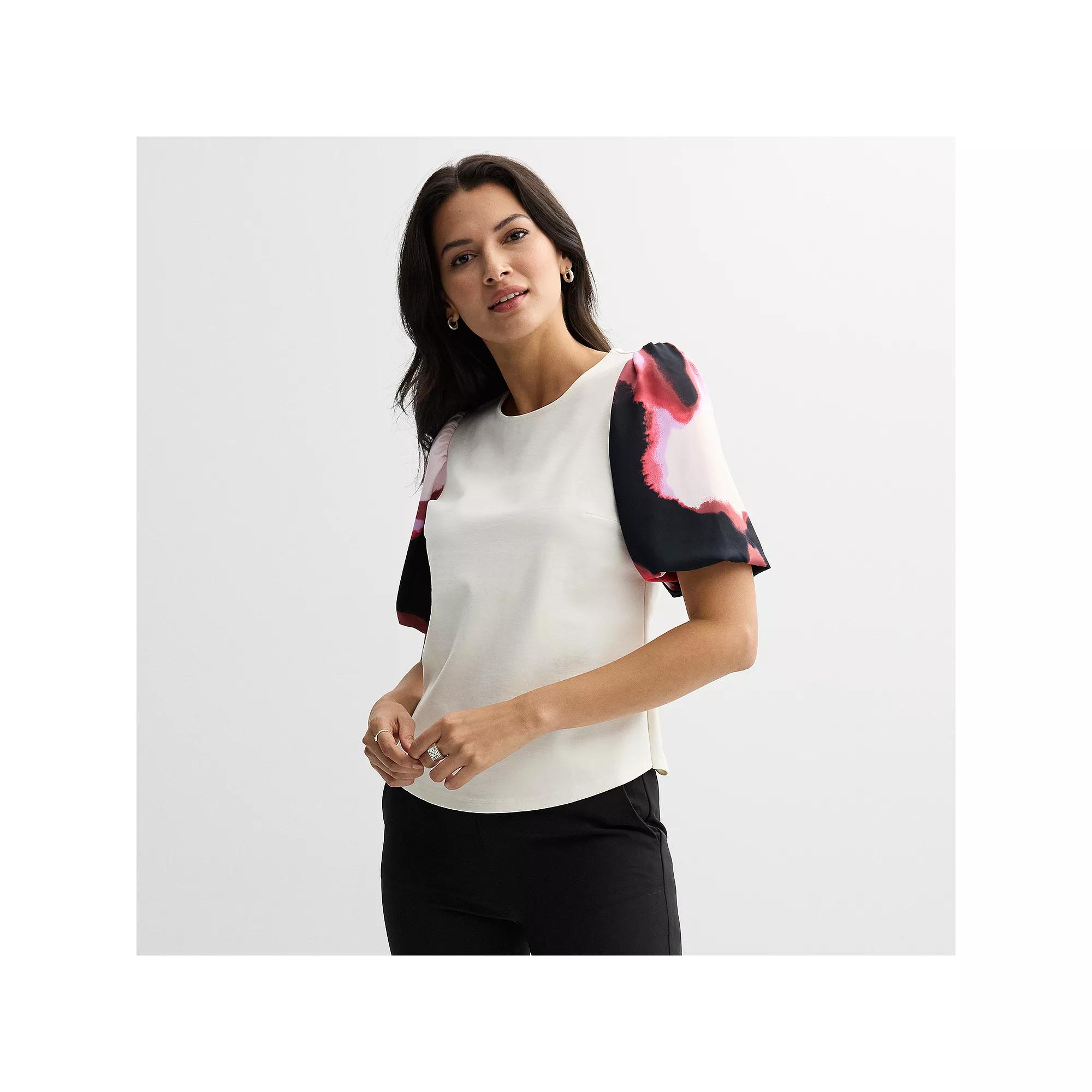 Women's Nine West Ponte Puff Sleeve Top, Size: Medium, Pink Krystal Wave Product Image
