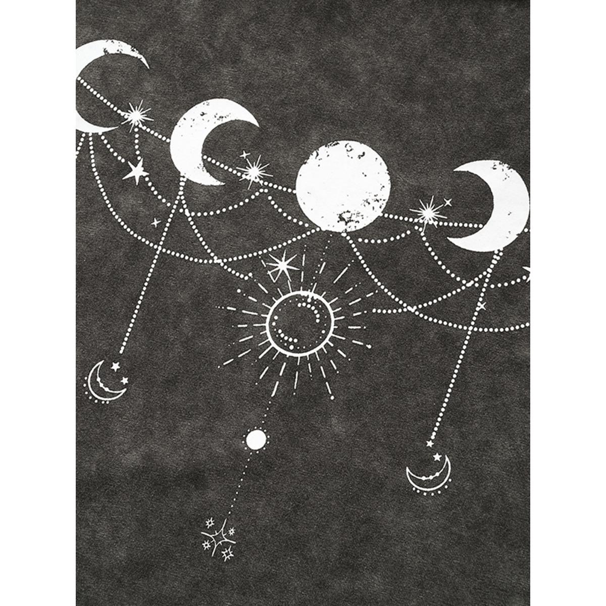 Plus Size Moon & Star Print Vintage Graphic T-shirt Black Women Casual Art&design Dailywear T-shirts BloomChic 26/4X Product Image