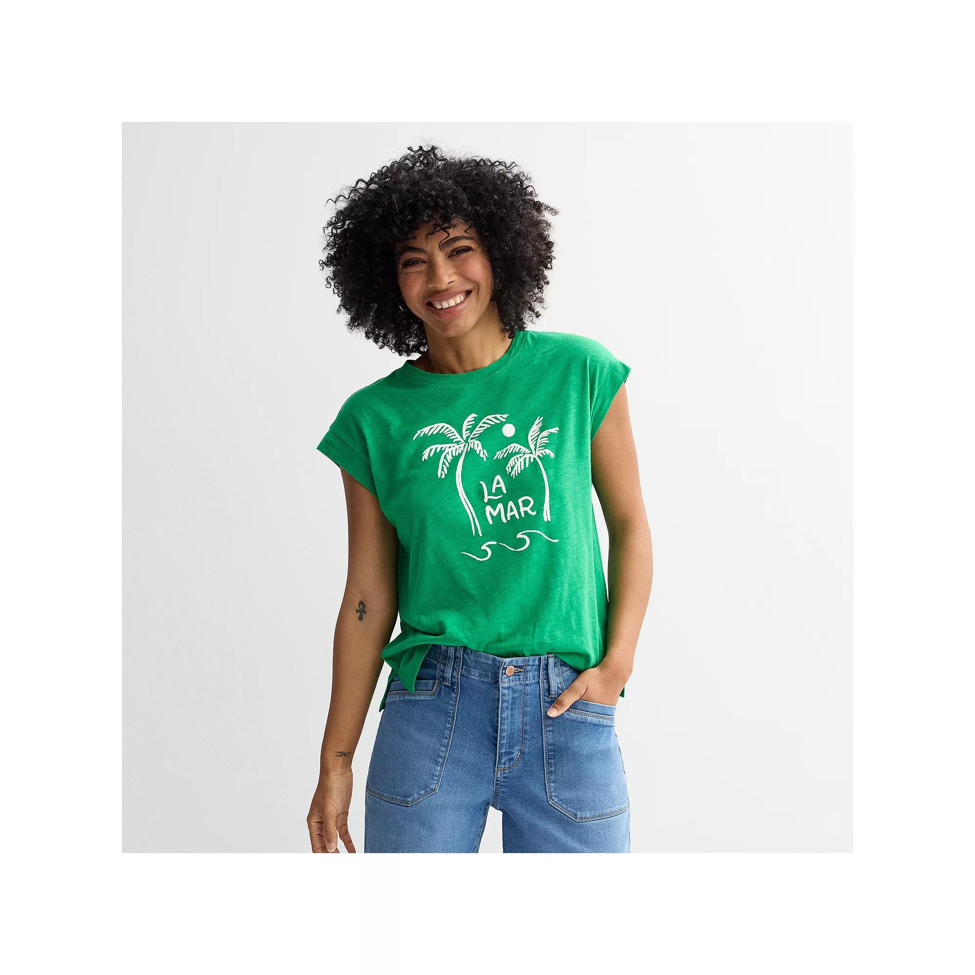 Women's Sonoma Goods For Life® Short Sleeve Muscle Top, Size: XL, Green Palm Graphic Product Image