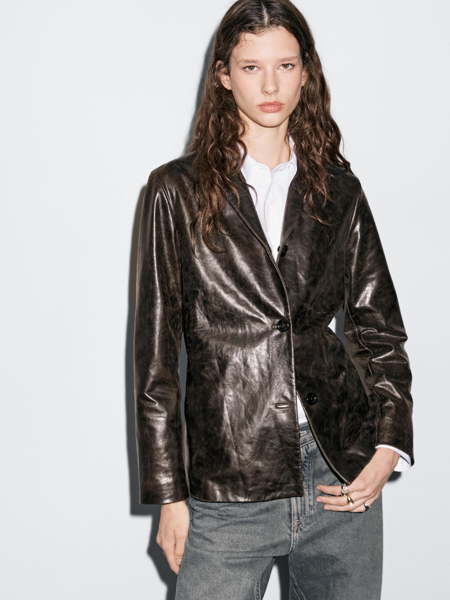 Nappa leather blazer with distressed finish Product Image