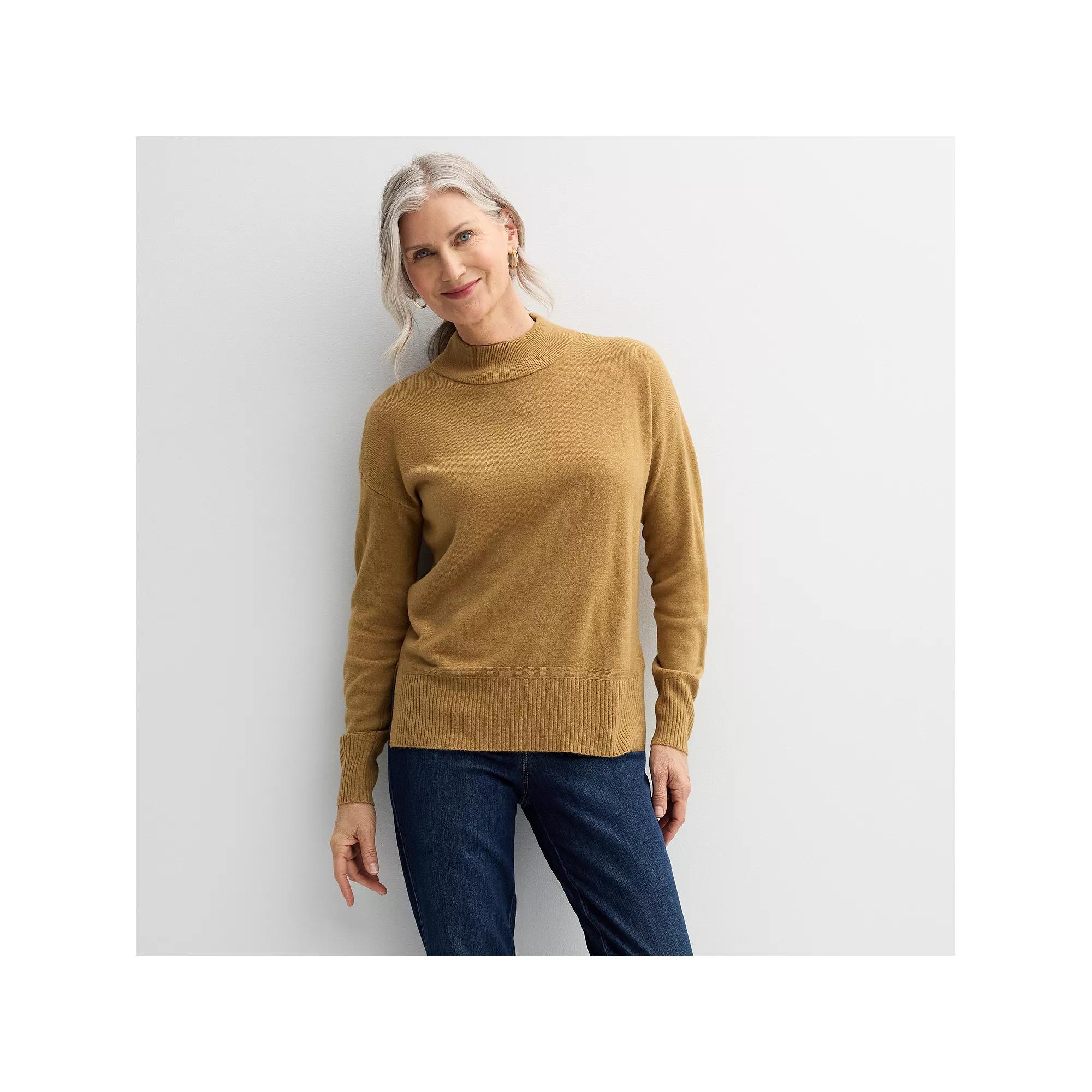 Womens Croft & Barrow Mockneck Pullover Sweater Dark Cork Grey Product Image