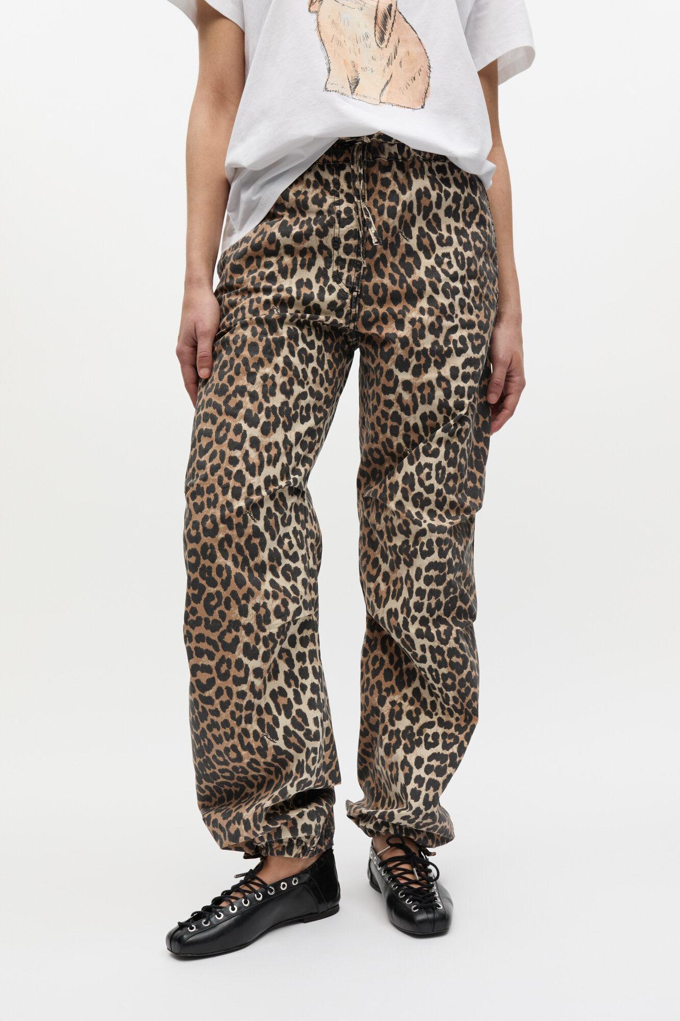 Leopard Washed Cotton Canvas Drawstring Pants Product Image