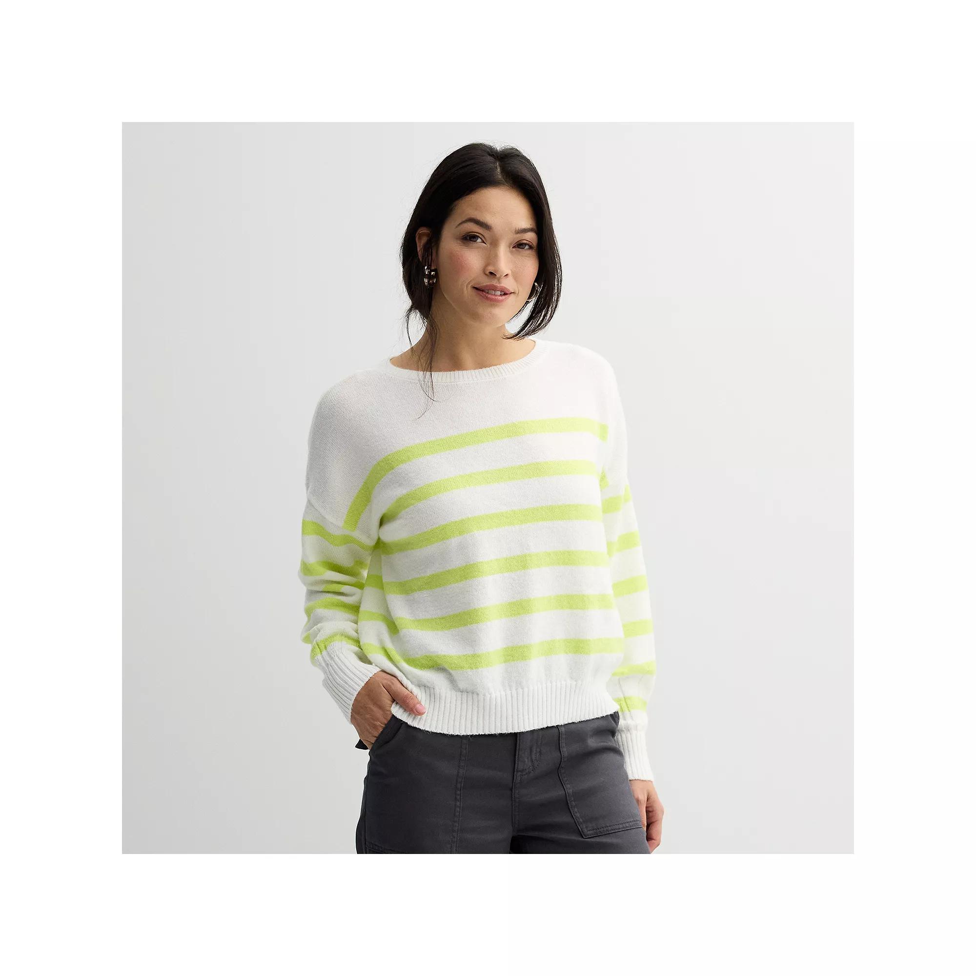 Petite Sonoma Goods For Life® Balloon Sleeve Sweater, Women's, Size: XXL Petite, Ivory Lime Stripe Product Image