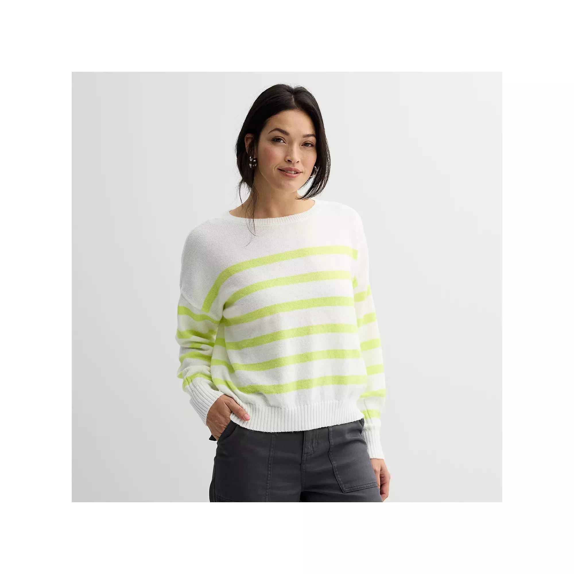 Petite Sonoma Goods For Life® Balloon Sleeve Sweater, Women's, Size: XXL Petite, Ivory Lime Stripe Product Image