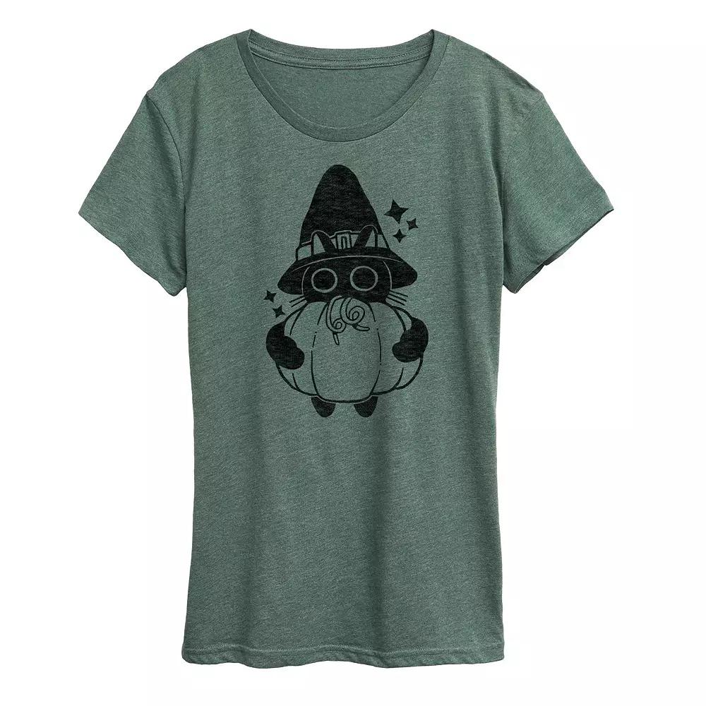 Women's Witch Cat With Pumpkin Graphic Tee,  Product Image