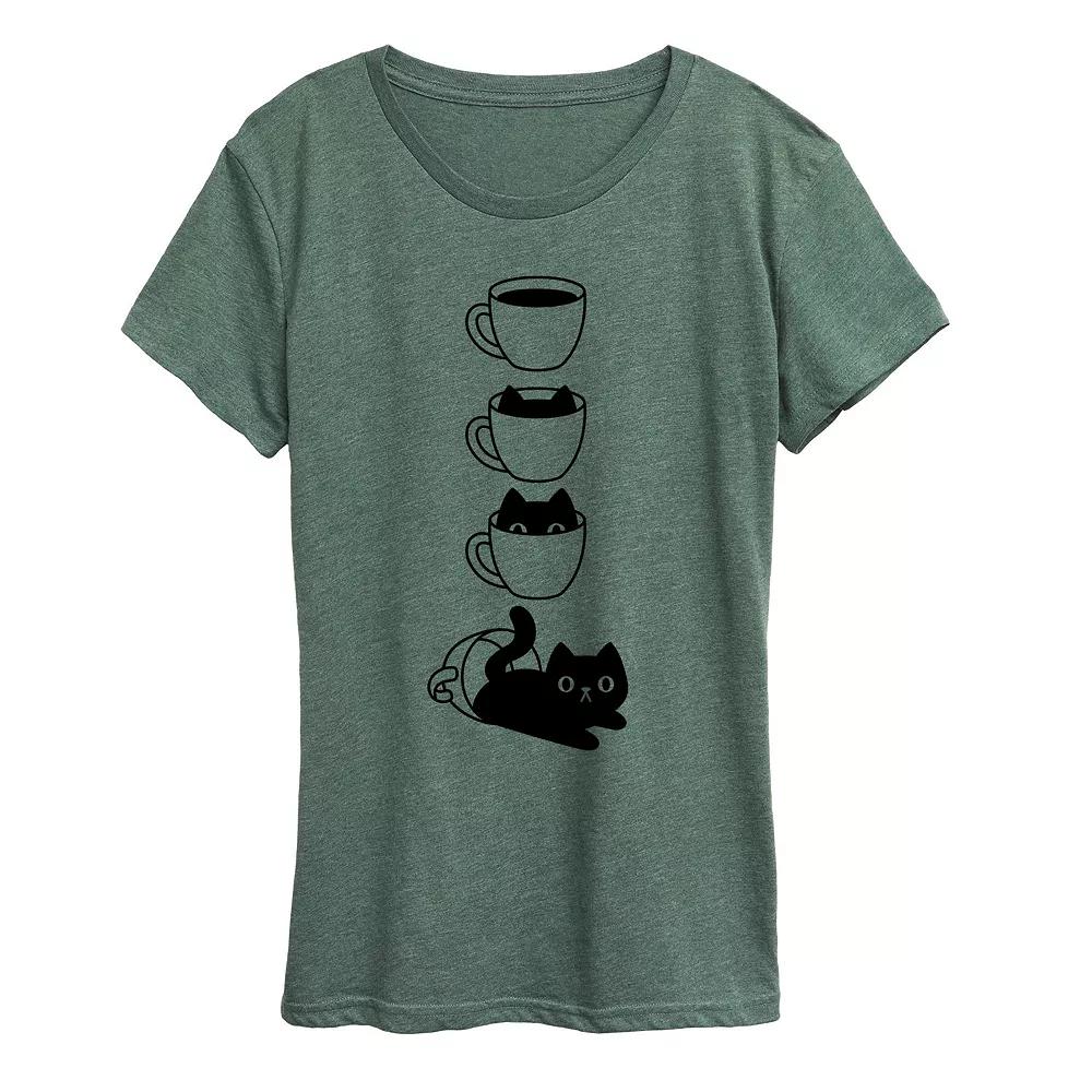 Women's Cat Coffee Cup Graphic Tee, Girl's,  Product Image