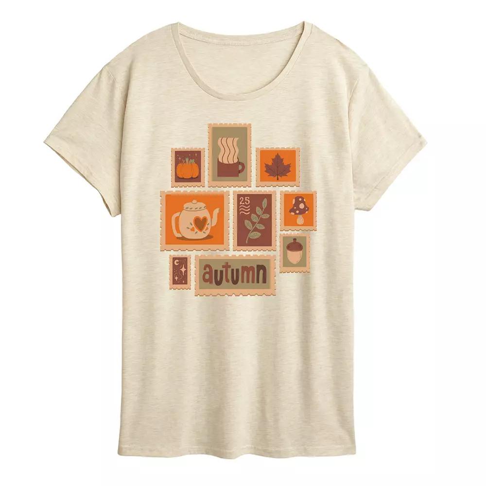 Women's Fall Stamps Collage Graphic Tee,  Product Image