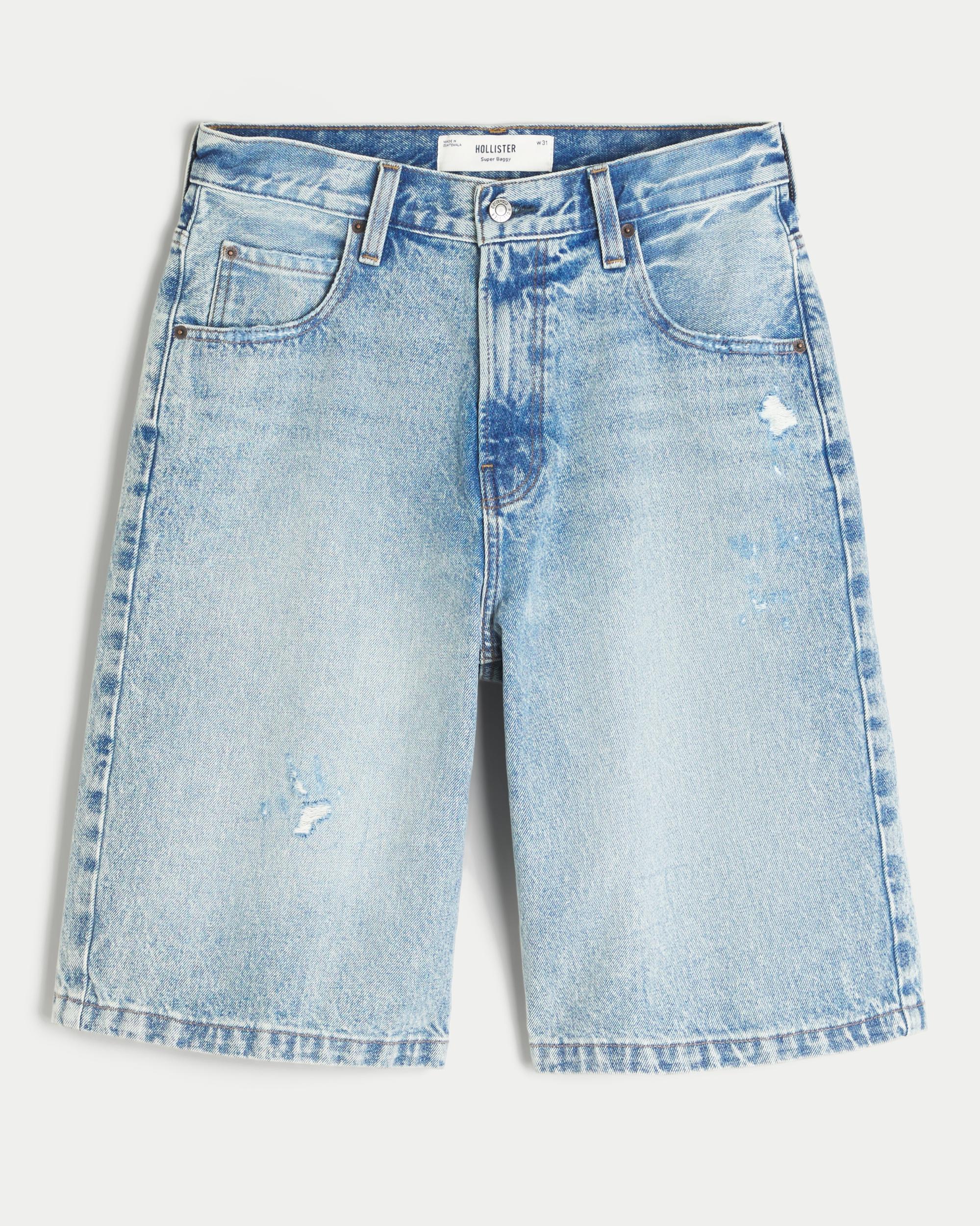 Below-the-Knee Washed Black Super Baggy Denim Shorts Product Image