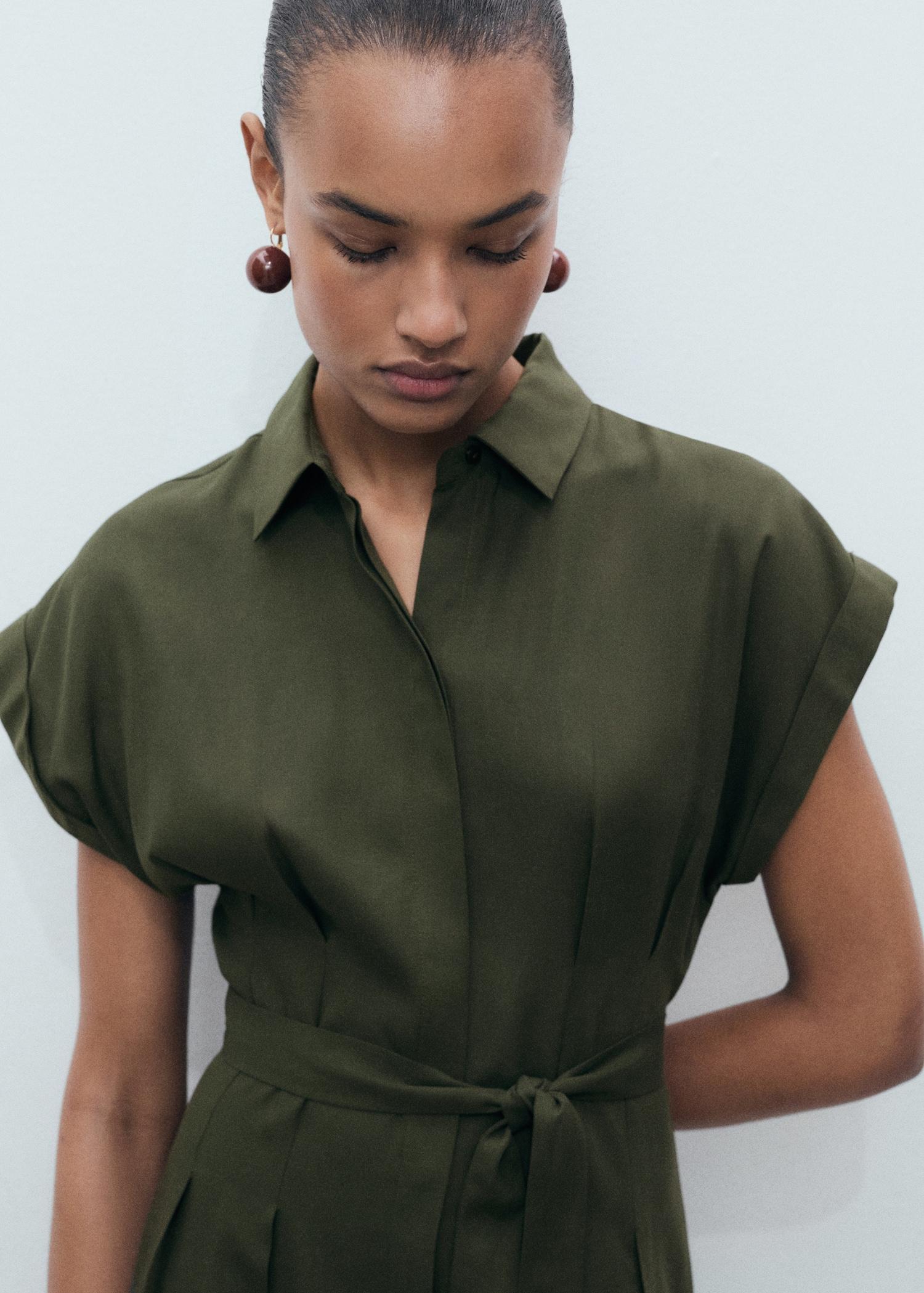 Linen and lyocell-blend shirt dress with belt - Women | MANGO USA Product Image