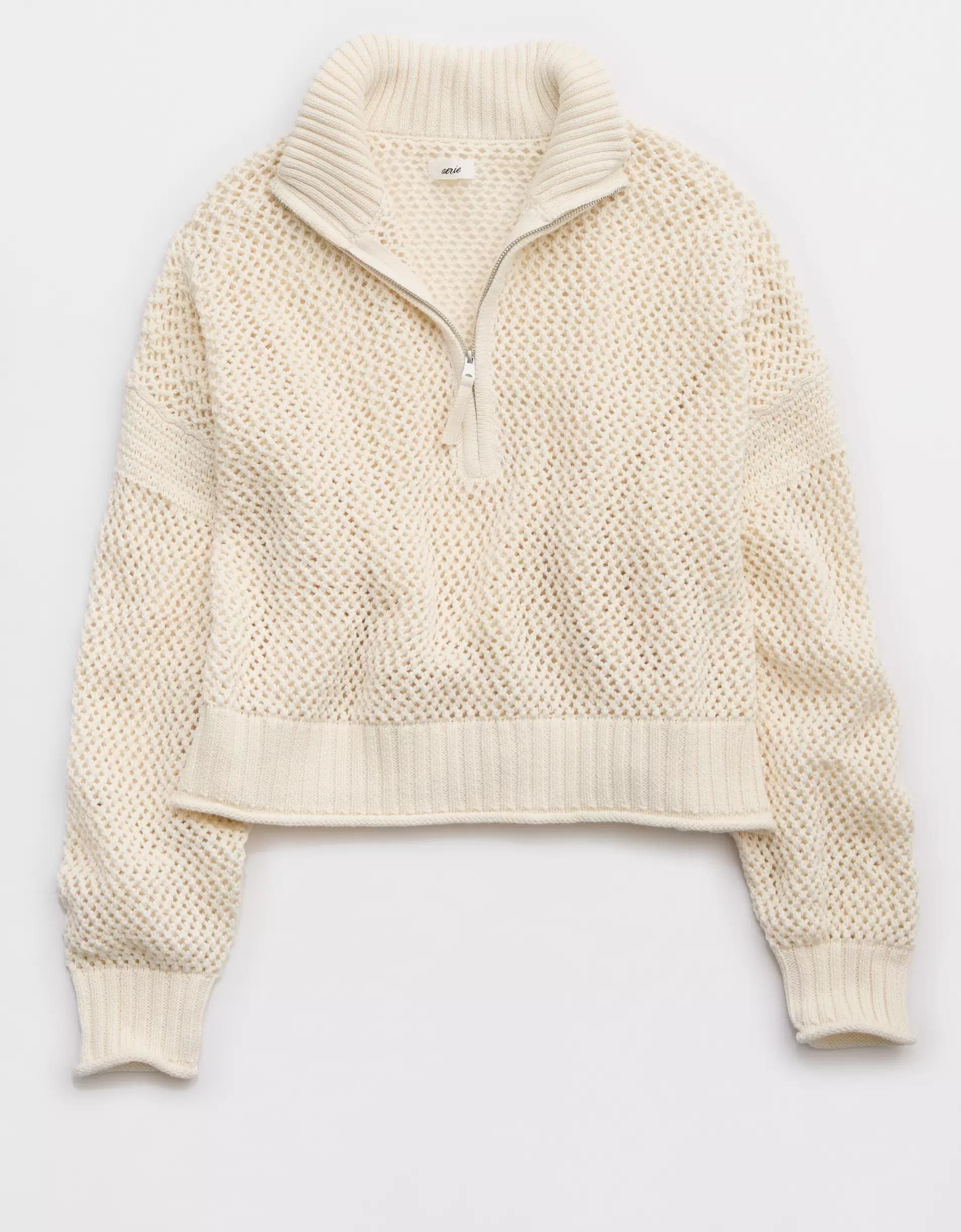 Aerie Crochet Quarter Zip Sweater Product Image
