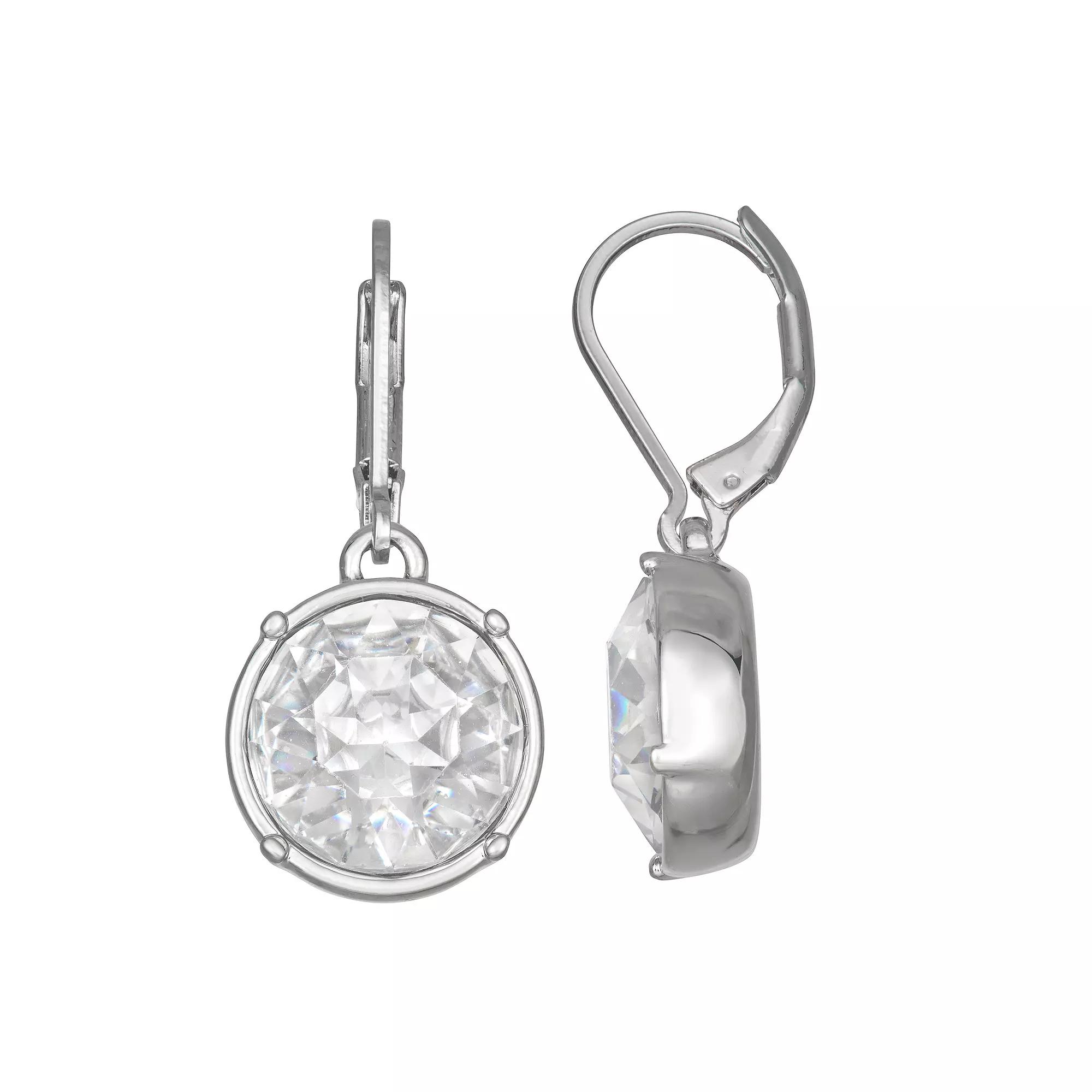 Simply Vera Vera Wang Leverback Round Stone Drop Earrings, Women's, Clear Product Image