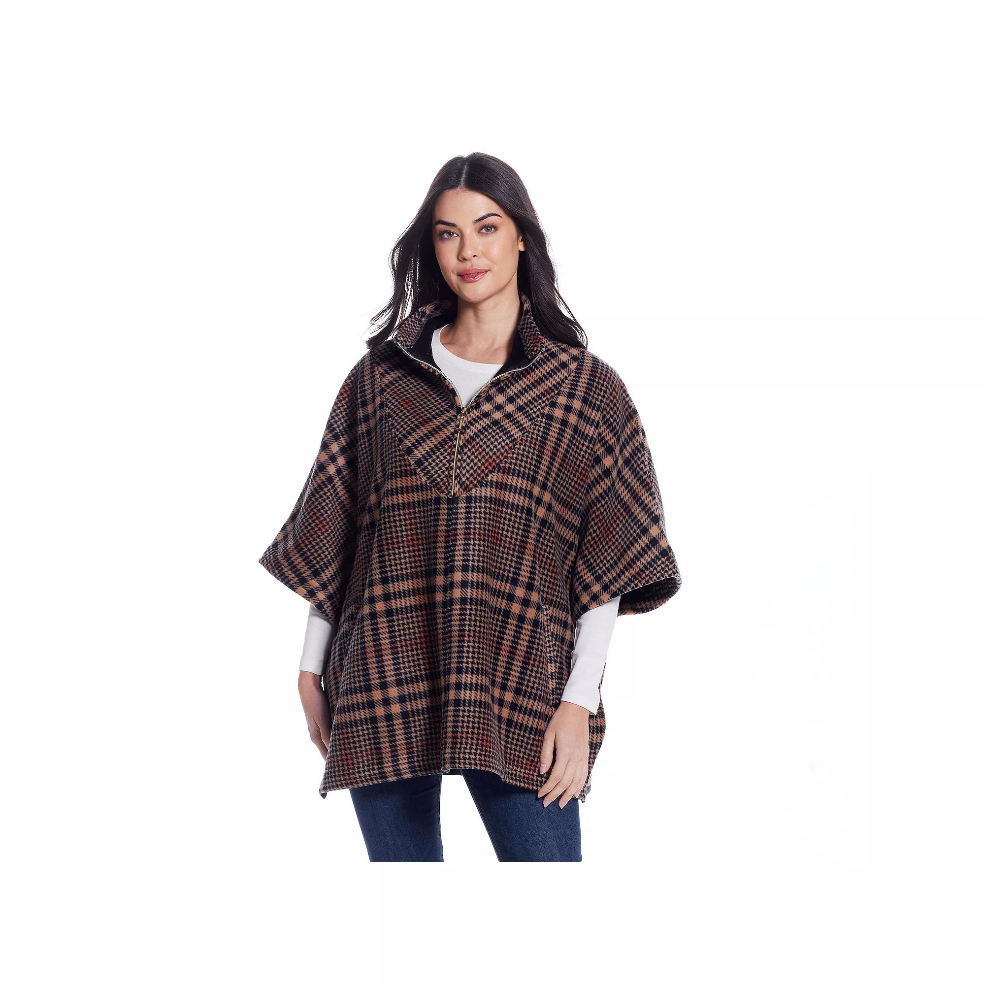 Women's Weathercast Zip Fleece Poncho, Blue Houndsto Product Image