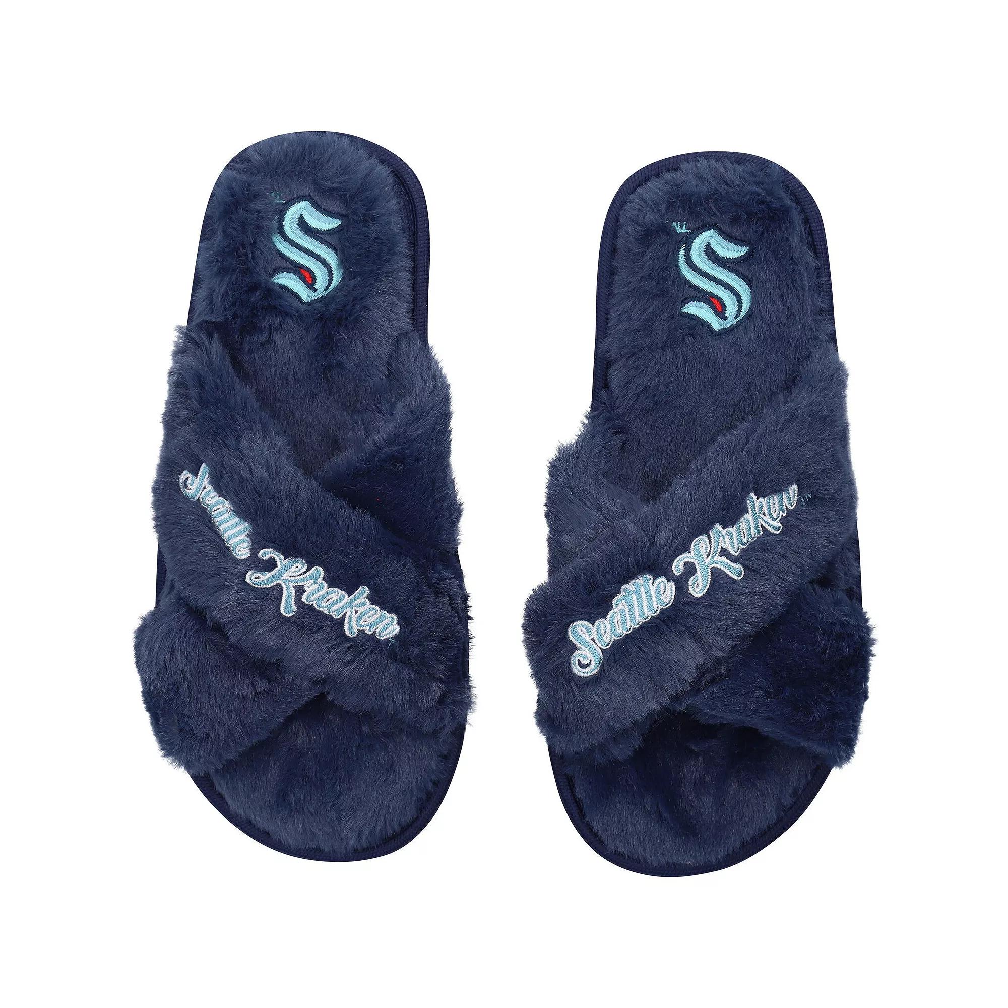 Women's FOCO Seattle Kraken Script Cross Slide Slippers, Size: Large, Krk Blue Product Image