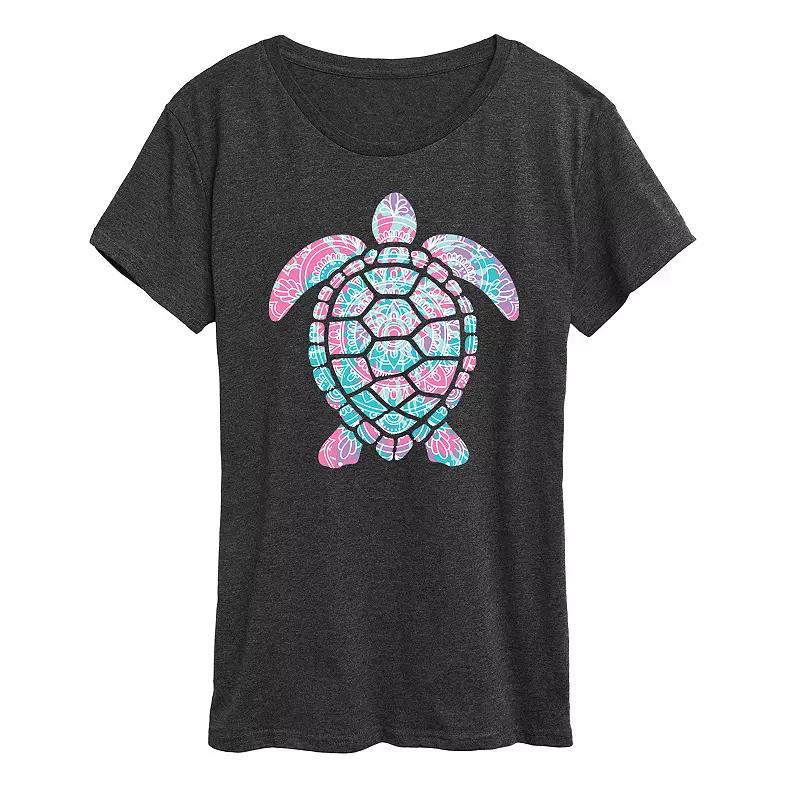 Women's Tie Dye Mandala Turtle Graphic Tee,  Product Image