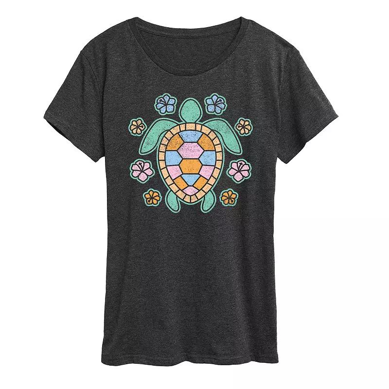 Women's Turtle And Flowers Graphic Tee,  Product Image