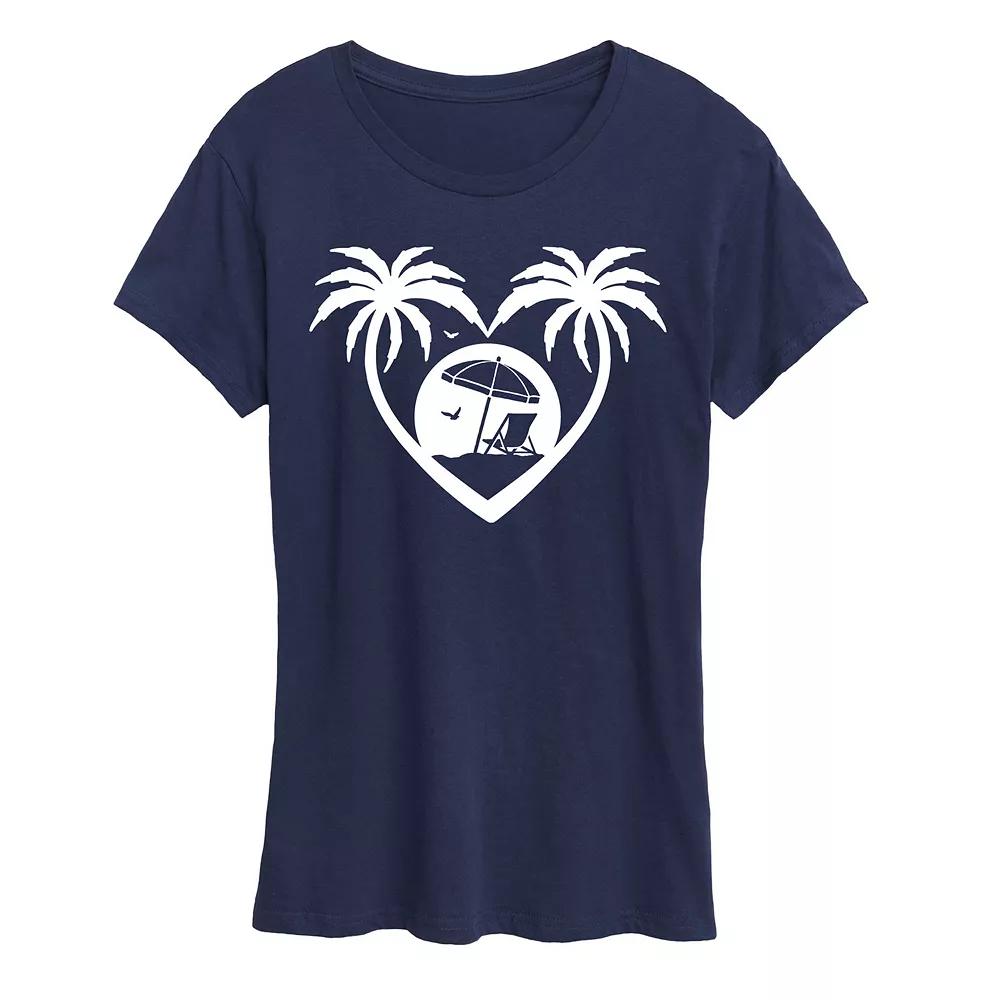 Womens Palm Trees Heart Scene Graphic Tee Blue Product Image
