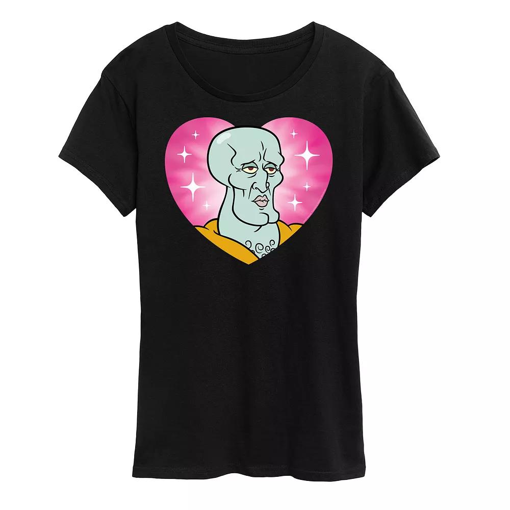 Women's Spongebob Squarepants Handsome Squidward Heart Graphic Tee,  Product Image
