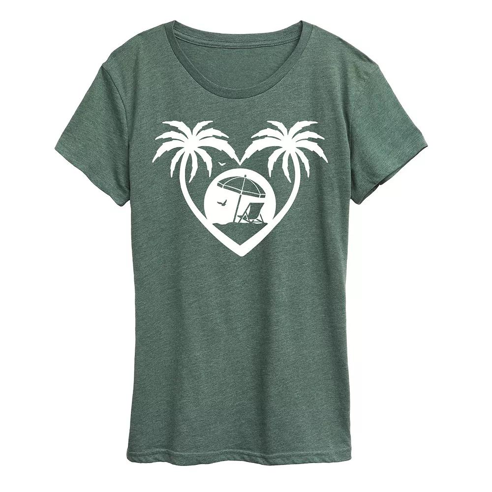 Women's Palm Trees Heart Scene Graphic Tee,  Product Image