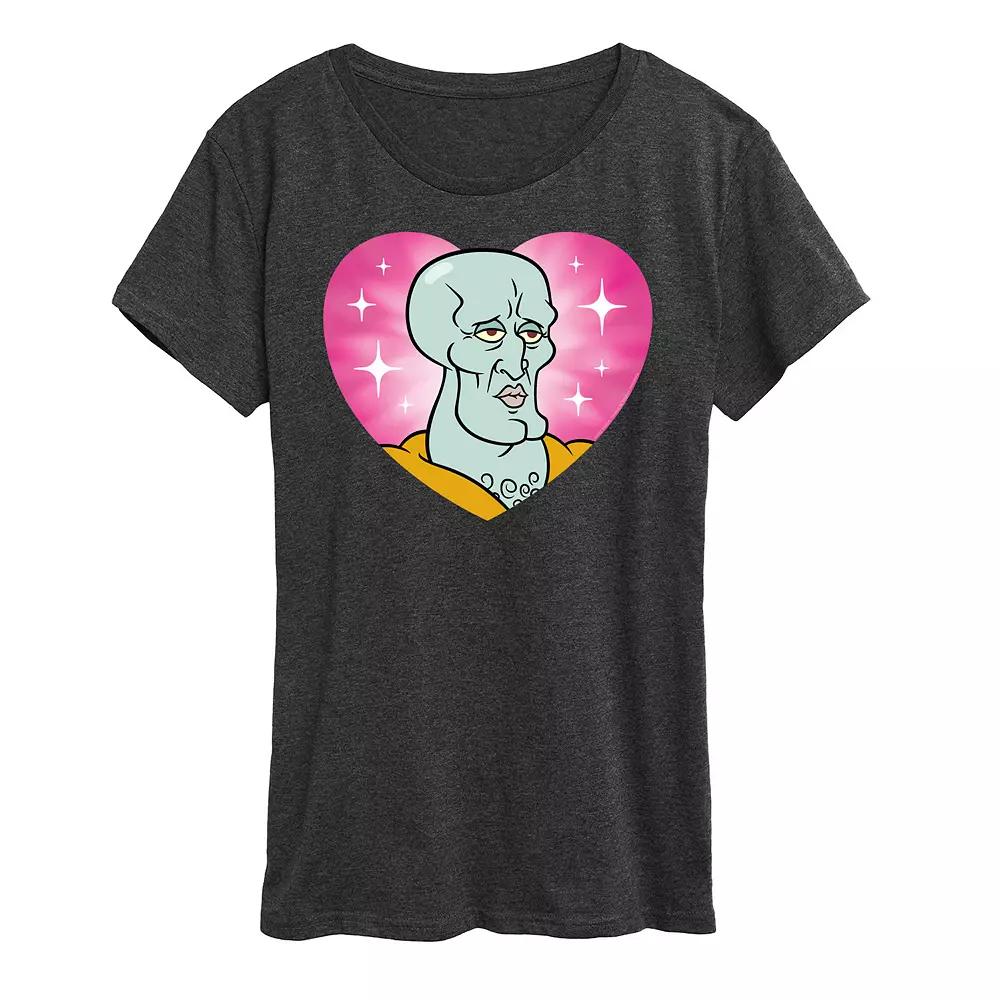 Women's Spongebob Squarepants Handsome Squidward Heart Graphic Tee,  Product Image