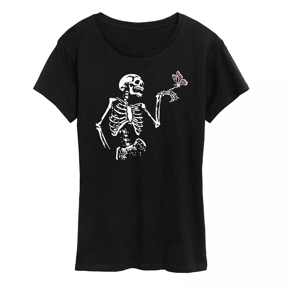 Women's Skeleton With Butterfly Graphic Tee,  Product Image