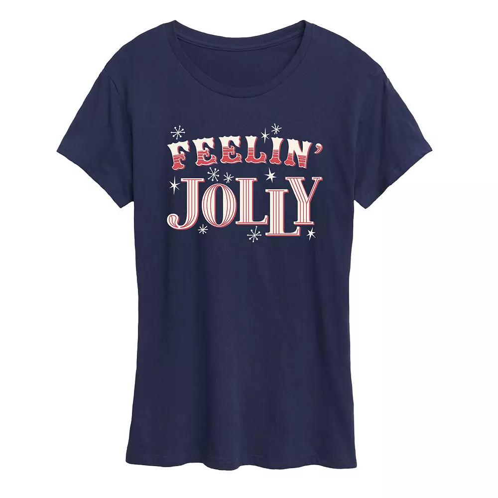Women's "Feelin' Jolly" Candy Cane Holiday Graphic Tee, Girl's,  Product Image