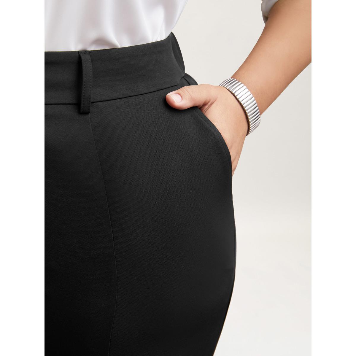 Plus Size Pleated Loop Straight-Leg Pants Women Black At the Office Straight Leg Mid Rise Office Pants BloomChic 26/4X Product Image