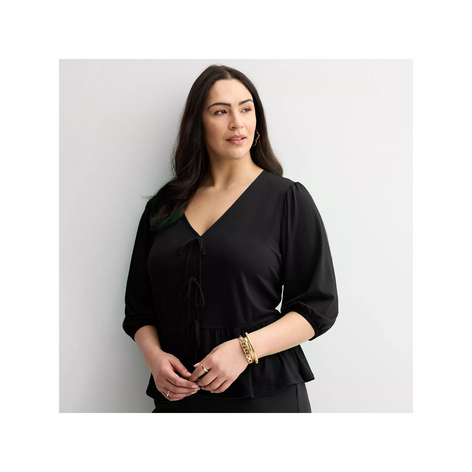 Plus Size INTEMPO™ Tie Front Top, Women's, Size: 2XL, Black Product Image